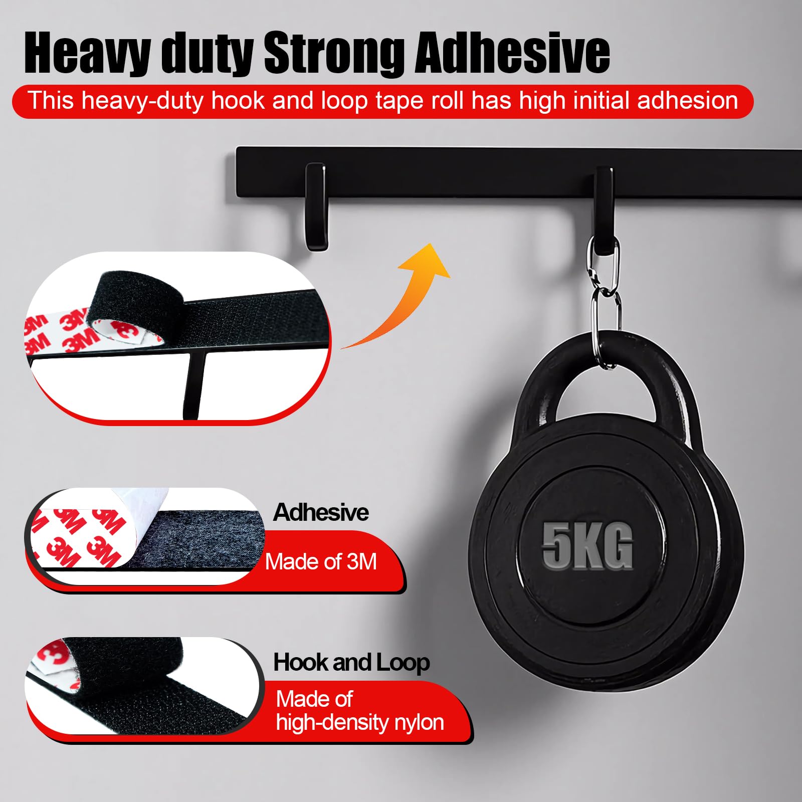 PHIXBEAR Heavy Duty Hook and Loop Tape Rolls with Adhesive, Made of 3M, Can Prevent Couch Pads, Curtains from Sliding, Suitable for Hanging Pictures Indoor and Outdoor. Black 0.98'' x 11.48Ft