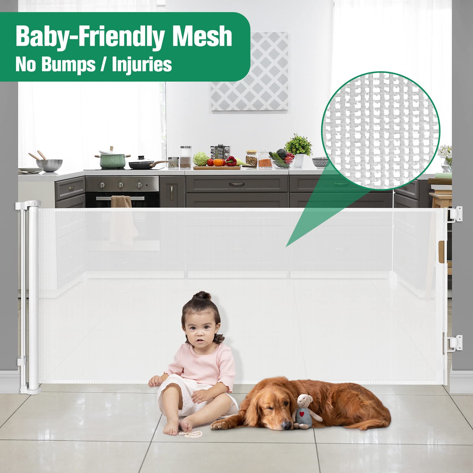 122 Inch Extra Wide Baby Gate for Large Openings Indoor Outdoor Retractable Baby Gates for Doorways Extra Long Baby Gate Large Retractable Dog Gate for Stairs Deck Gates for Dogs Indoor Pet Gate