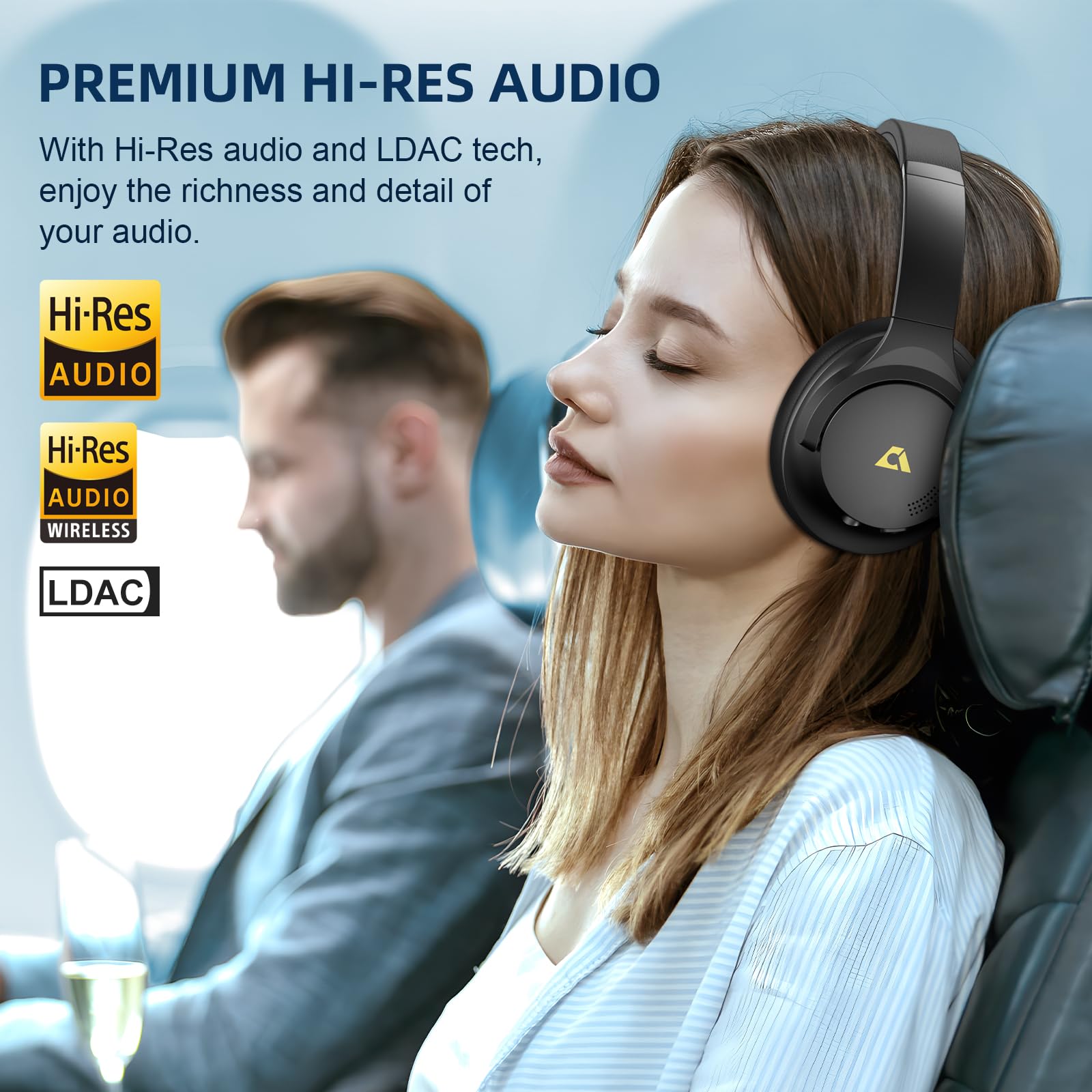 1Mii Hybrid Active Noise Cancelling Headphones, LDAC Hi-Res Audio Bluetooth Over Ear Headphones Wireless & Wired,75H Playtime, with 3 Pairs Comfort Fit & Foldable Ear Cups, for Home Office Travel