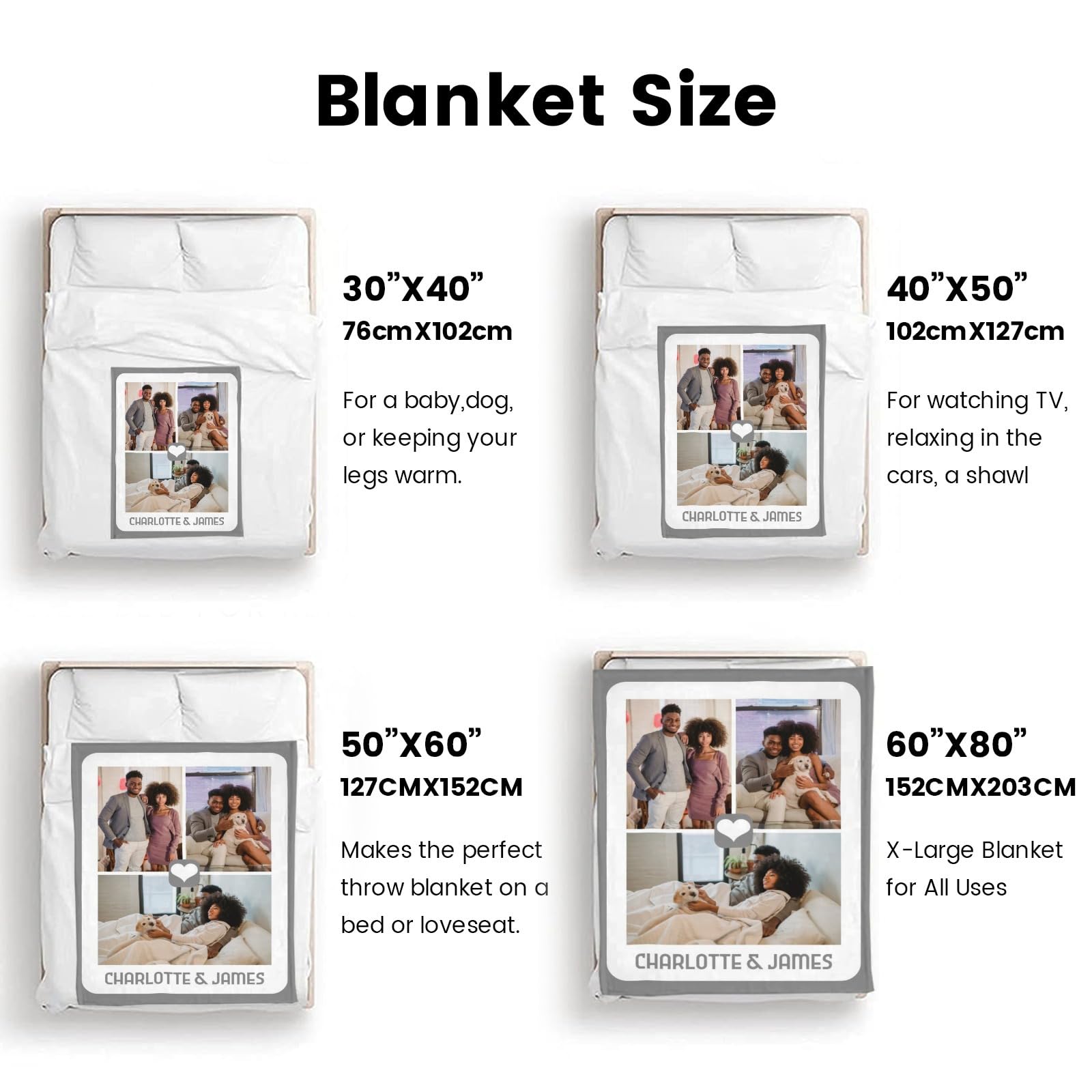 Personalized Couples Blankets with Photos and Names, Custom Valentines Day Couples Gifts for Girlfriend Boyfriend, Customized Birthday Gift for Her Him, Valentines Day Blanket for Home Camping