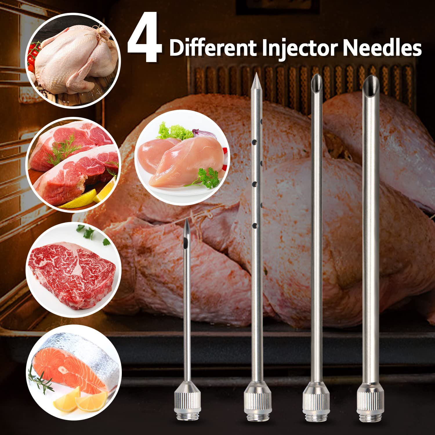 BBQ Monster Meat Injector Syringe Kit with 4 Professional Marinade Injector Needles for BBQ Grill Smoker, Turkey and Brisket; 2-oz Large Capacity, Including Paper User Manual, Recipe E-Book (PDF)