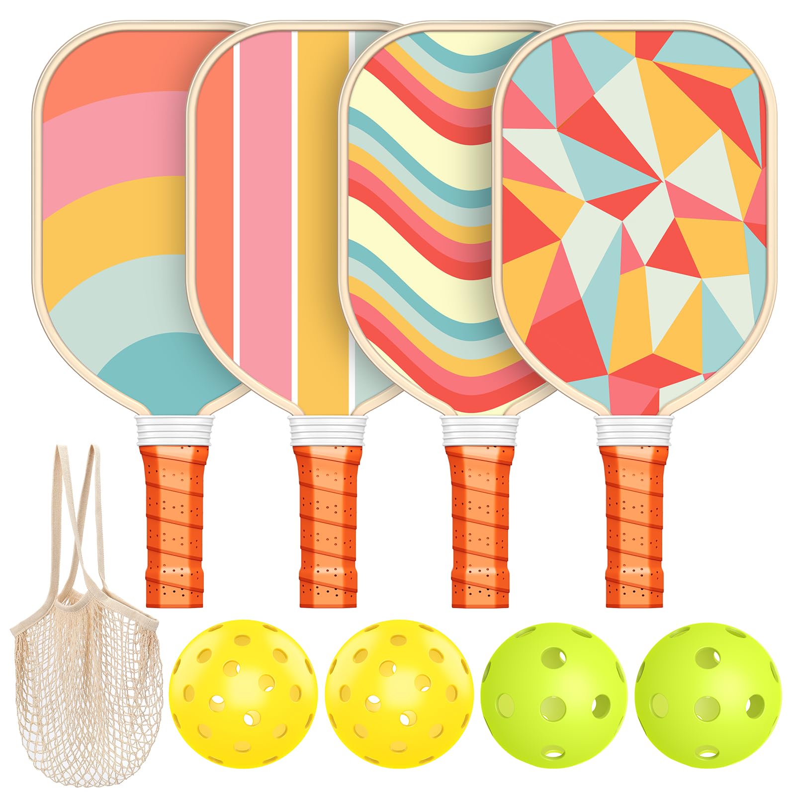 Pickleball Paddles Set of 4, USAPA Approved Premium Wood Pickleball Set with 4 Pickleball Balls and 1 Carry Bag Pickleball Rackets with Ergonomic Cushion Grip for Beginner & Pros Gifts for Women Youth