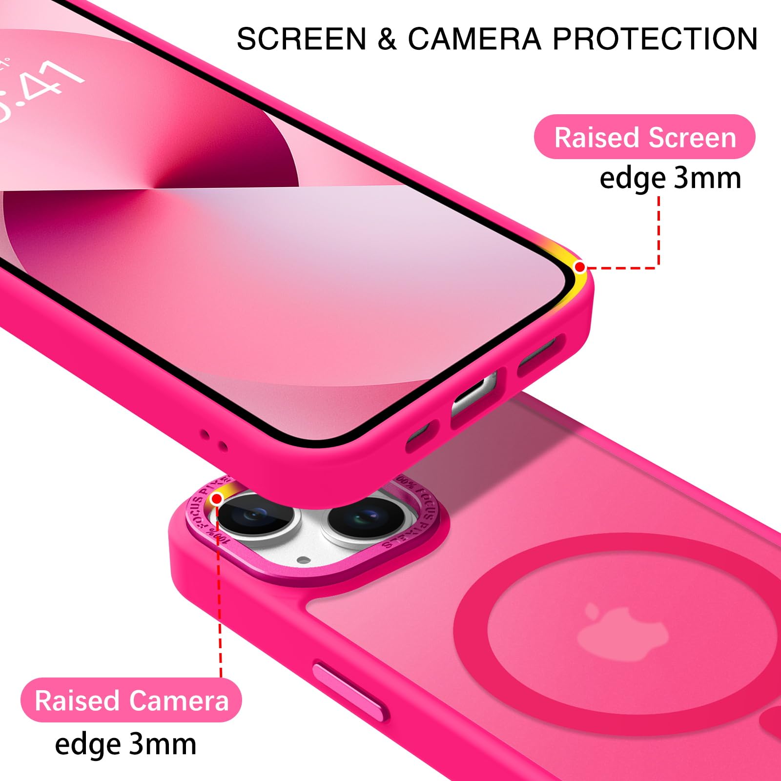 BENTOBEN Magnetic for iPhone 13 Case & iPhone 14 Case [Compatible with Magsafe] Translucent Matte Phone Case iPhone 13/14 Slim Shockproof Women Men Protective Cover for iPhone 13/14 6.1", Hot Pink