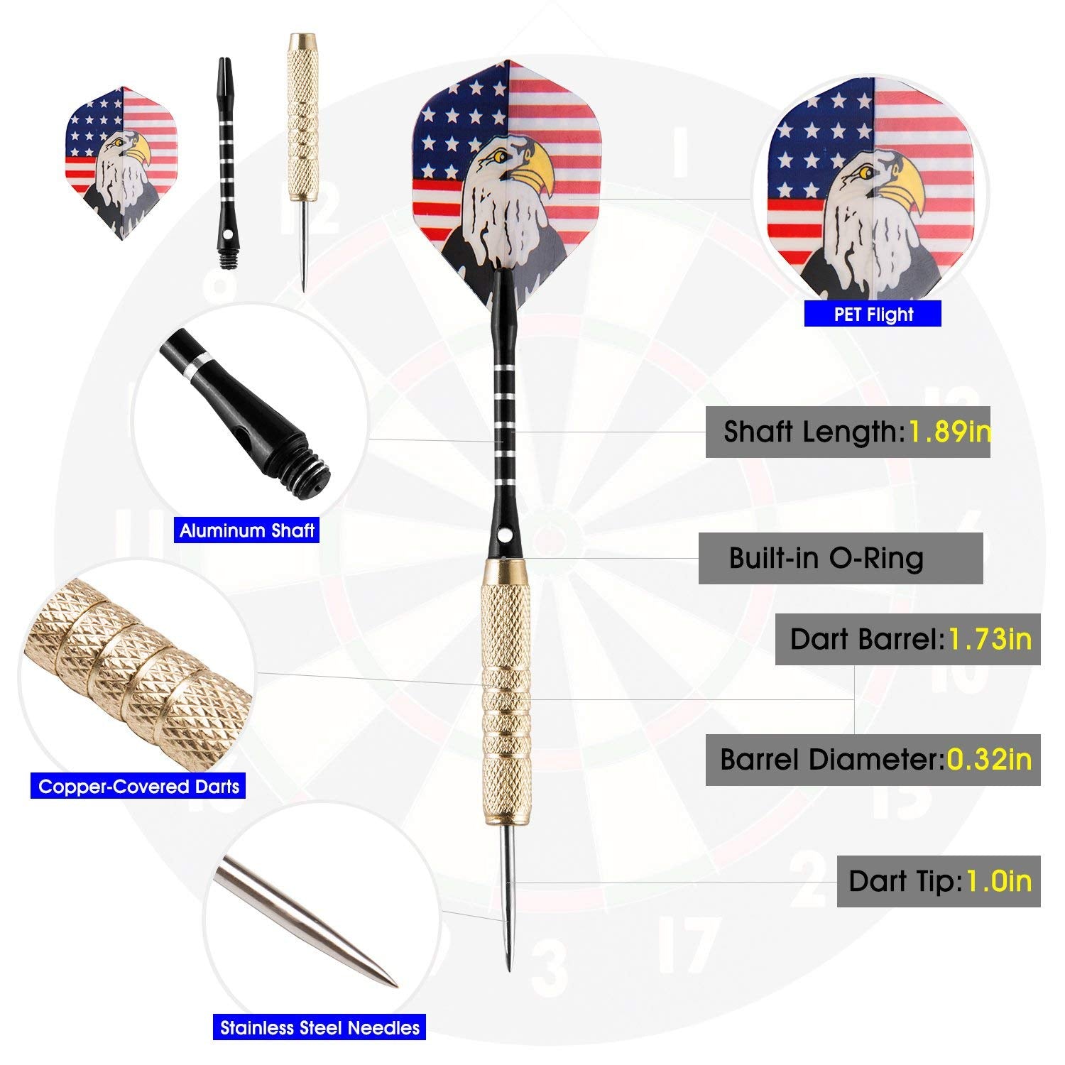 UZOPI 15 Packs Steel Tip Darts 18 Grams with Dart Sharpener and 3 Extra Flights, Aluminum Shafts & Brass Barrels, Levels in Every Rec Room, Man Cave, Bar and Game Room