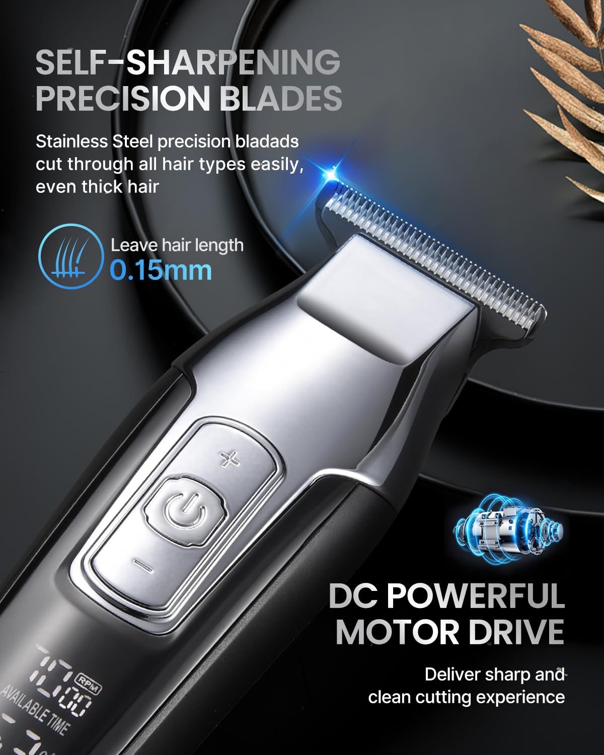 RENPHO Cordless Hair Clippers for Men, Beard Trimmer with LED Display, 4-Speed Hair Trimmer for Men, 0.15mm Professional Barber Clippers, Hair Cutting Kit, 100-240V for Global Travel