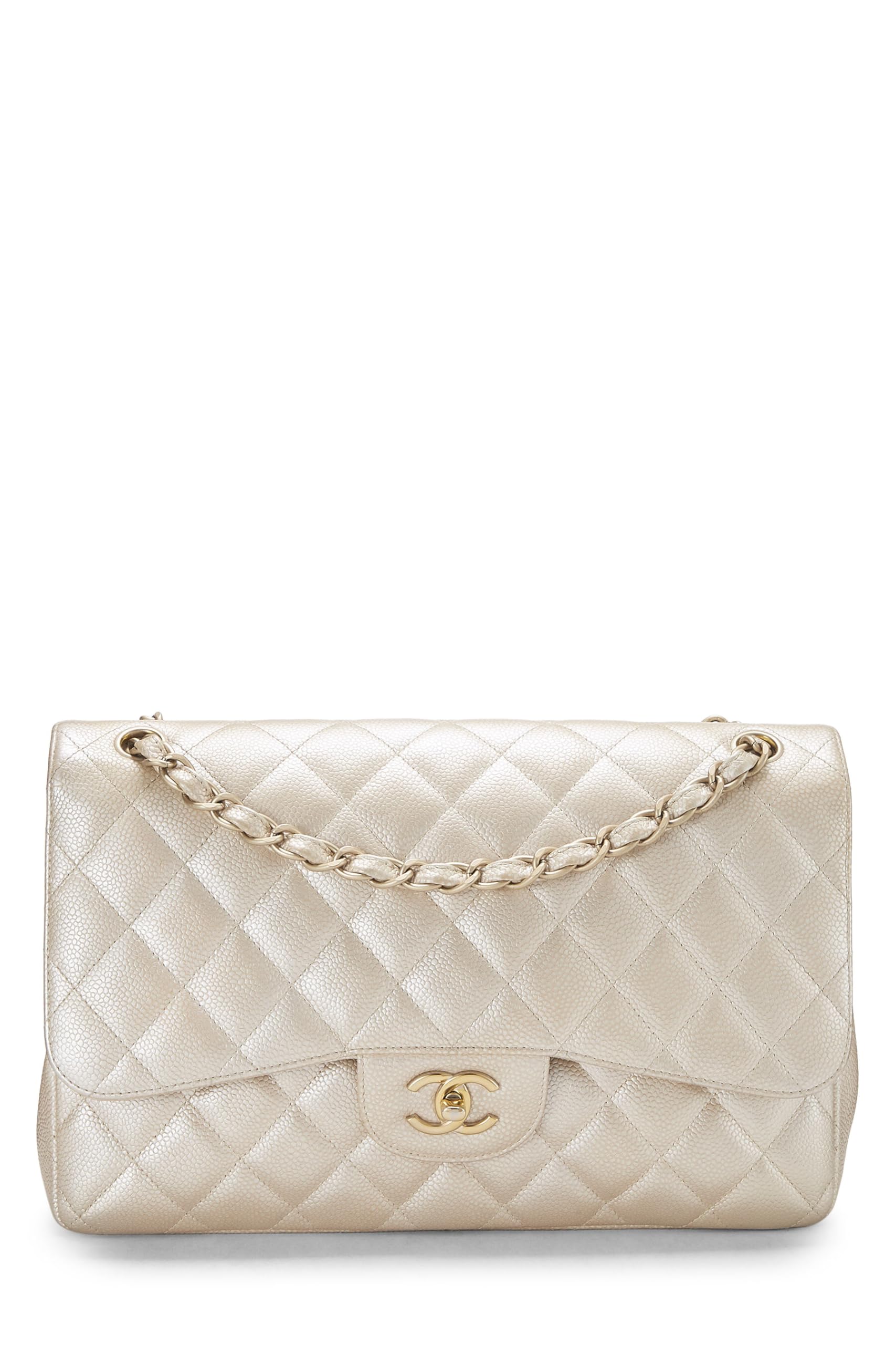 Chanel, Pre-Loved Beige Quilted Caviar New Classic Double Flap Jumbo, Beige