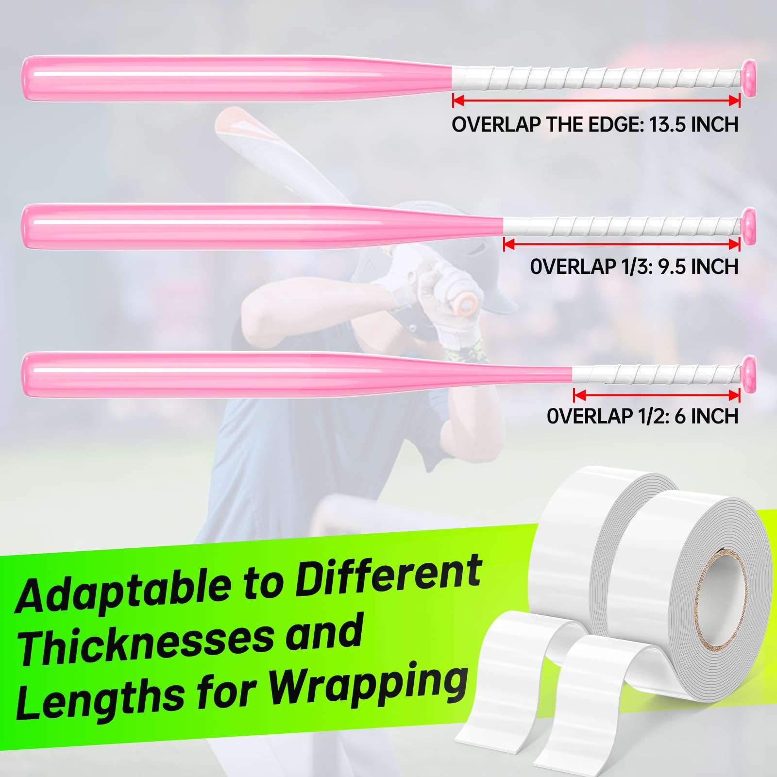 PHIXBEAR Baseball Bat Grip Tape White, 1.1mm Thick, Silicone Material Bat Tape, 2 Rolls for Softball and Golf Clubs 1 x 78.75