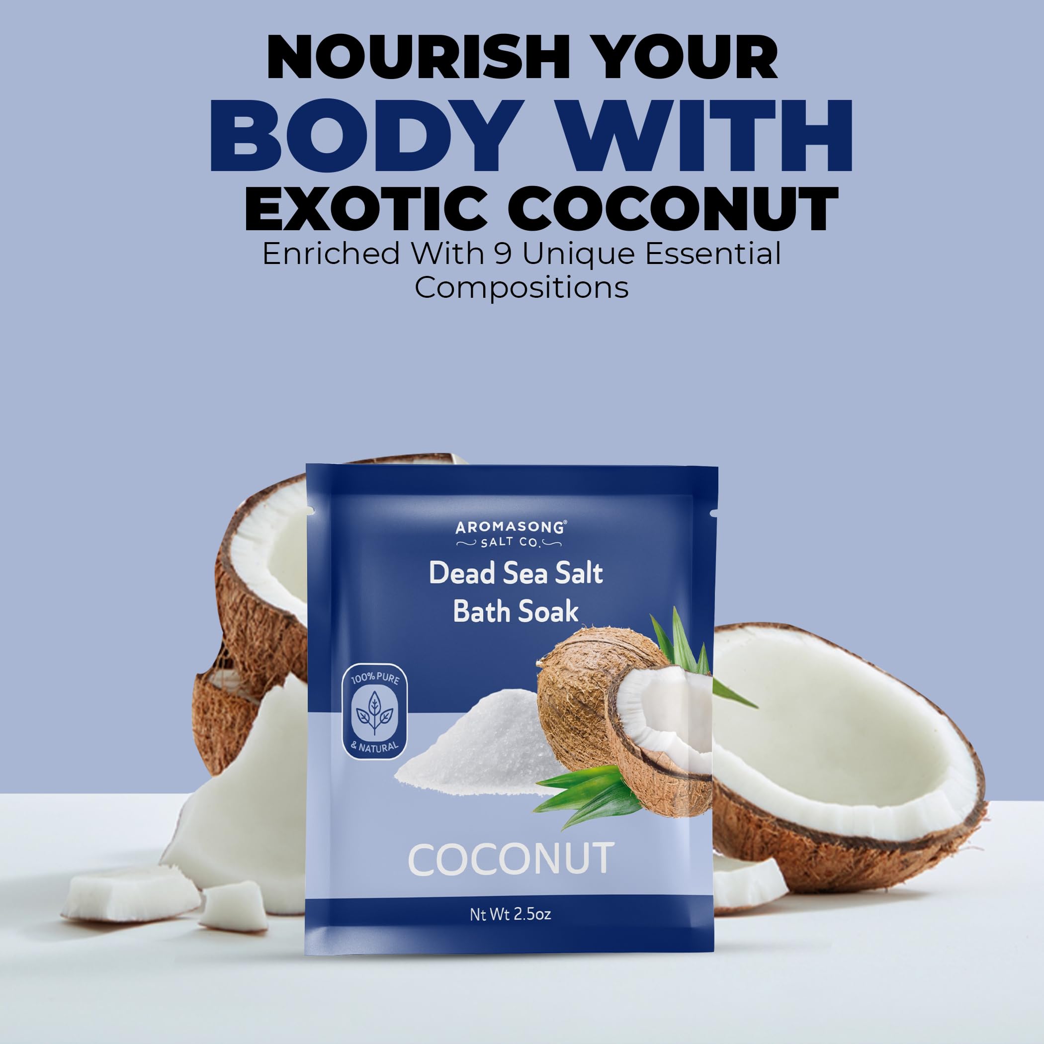 Aromasong Unscented Dead Sea Bath Soak 14 oz + Coconut Dead Sea Salt 2.5 oz Bundle – Mineral-Rich Skin Softening, Relaxation & Tropical Aromatherapy for Home Spa and Foot Soaks