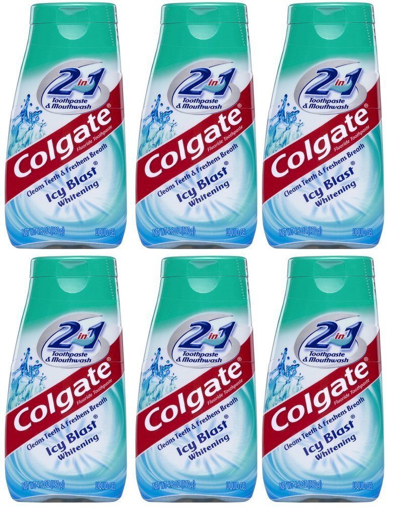 Colgate 2 in 1 Toothpaste Mouthwash Whitening 4.6 Tubes, Icy Blast, 27.6 Oz, Pack of 6