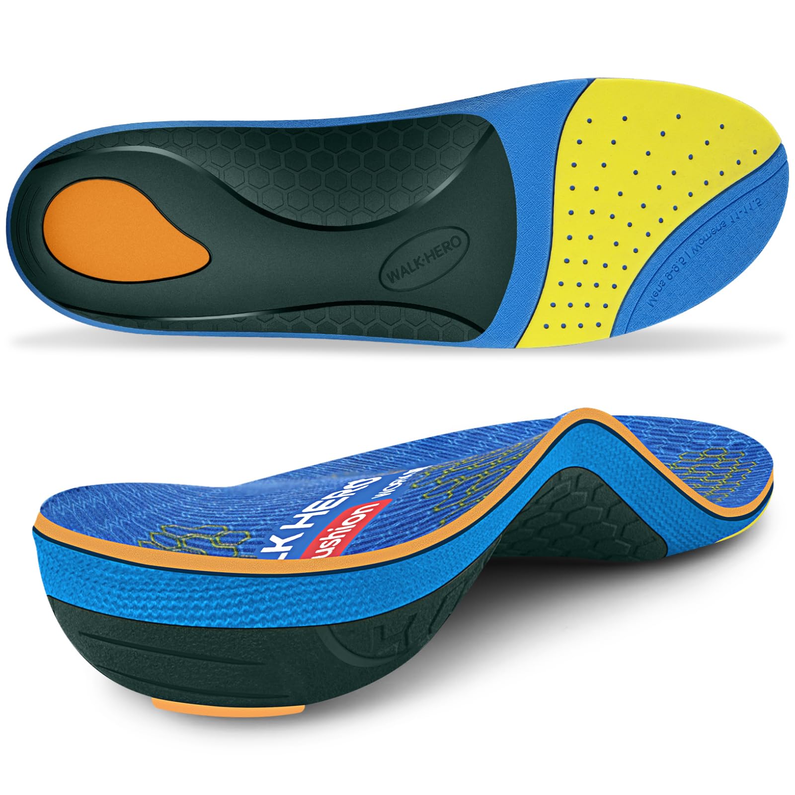 WalkHero Work Orthotic Inserts,220+lbs Plantar Fasciitis Insoles for Men Women,Arch Support Inserts for Heel Pain Relief,Boot Insoles with Max Cushion,Standing All Day Mens 6-6.5 | Womens 8-8.5