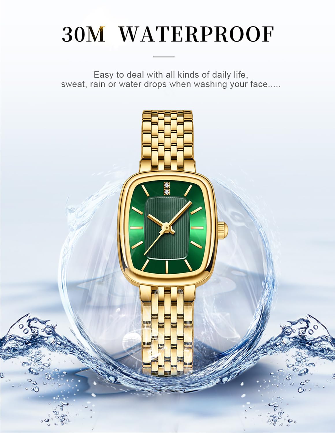 BESTKANG Women's Casual Fashion Rectangular Watch Quartz Wrist Watches with Stainless Steel Bracelet,Waterproof. (Gold White)