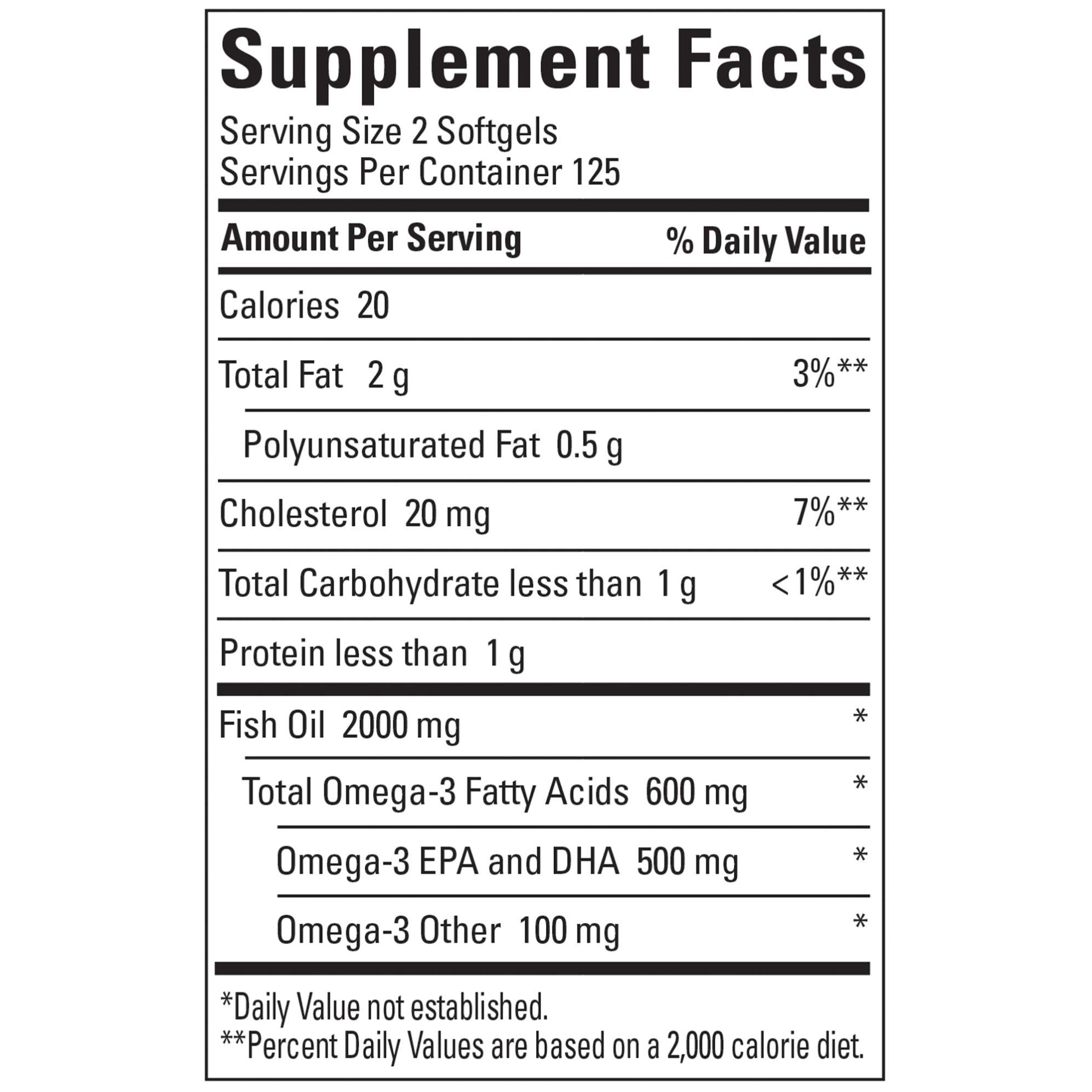 Nature Made Fish Oil Supplements 1000 mg Softgels, Omega 3 for Healthy Heart Support, 250 Softgels, 125 Day Supply