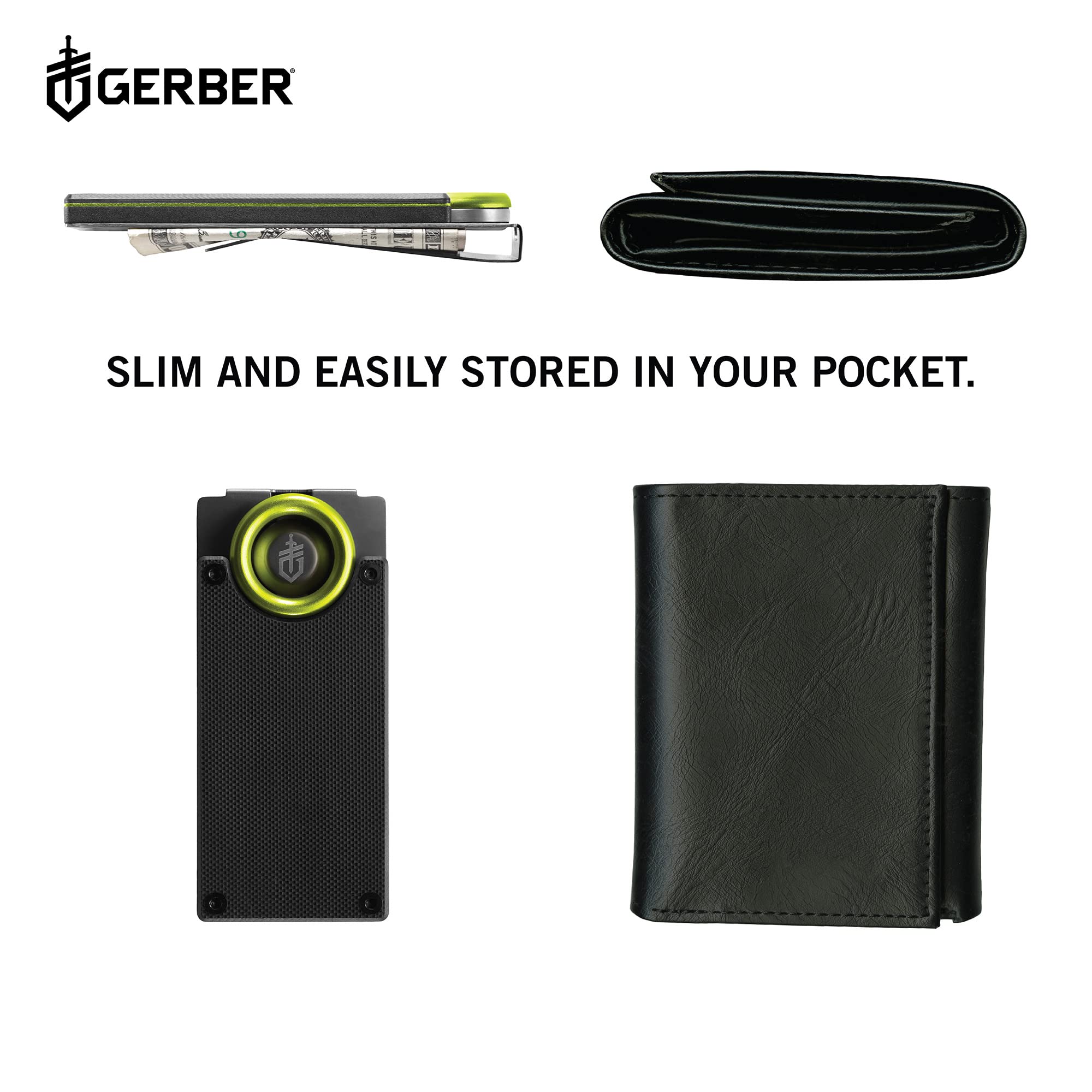 Gerber Gear GDC Money Clip with Small Pocket Knife, Stainless Steel Fixed Blade Knife and Case, Gifts for Men, EDC Gear for Camping and Hiking