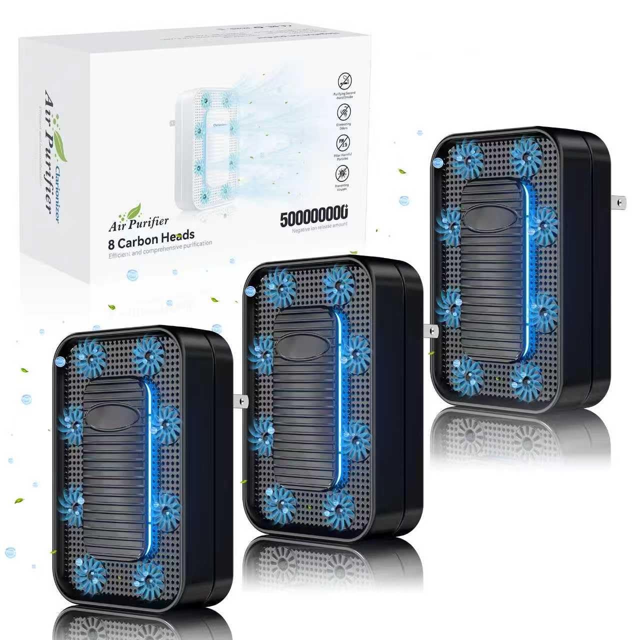 Air Ionizers for Home (3 Pack), 10 Times Efficiency Improvement, 99% Odor Eliminator for Pet Odors, Plug In Negative Ion Air Purifiers for Bedroom, Kitchen, Office - Dust, Smoke Smell (Black)