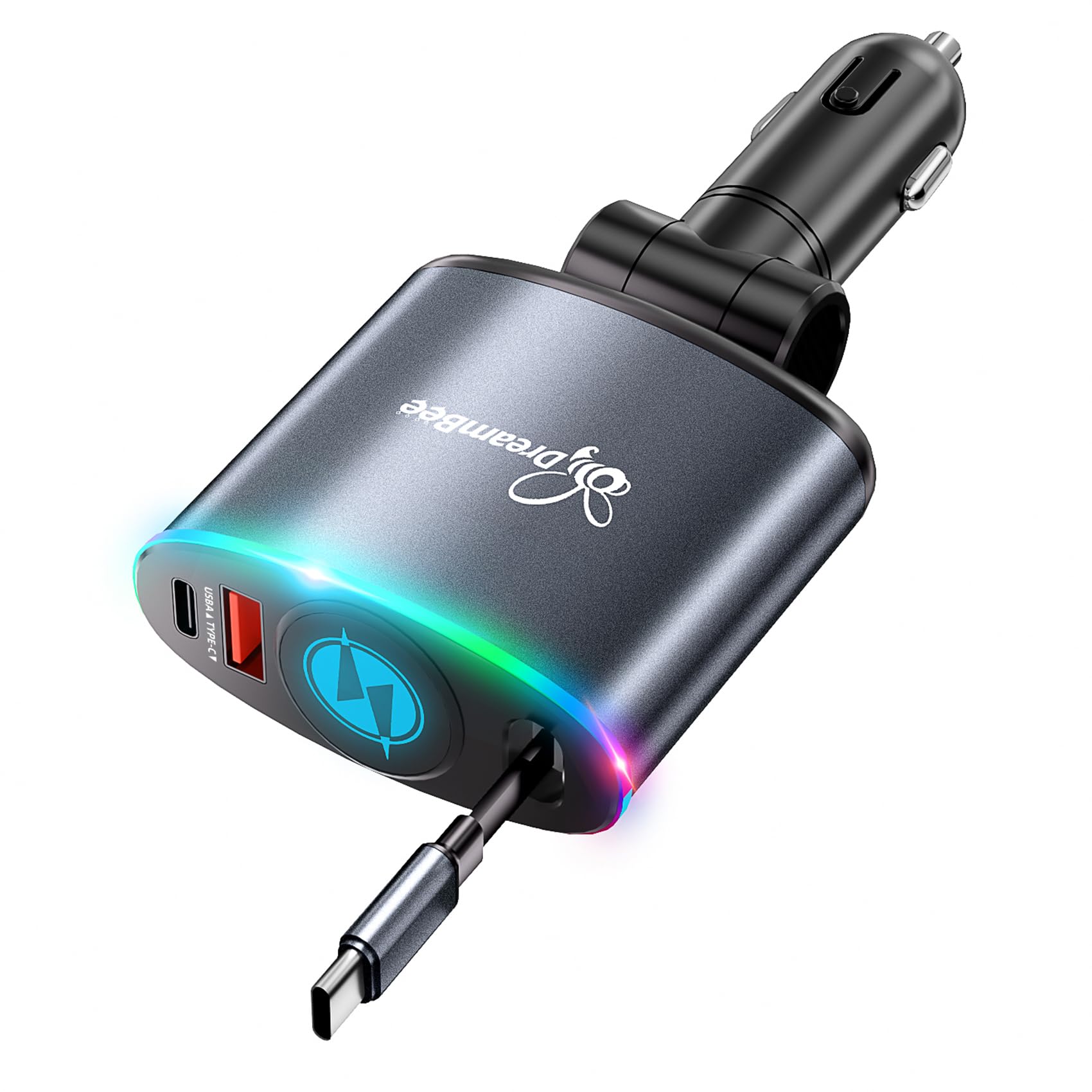 Retractable Car Charger with Starlight,162W 3 in 1 Super Fast Charge Car Phone Charger,Retractable Cable(35.4 inch) and 2 USB Ports for iPhone 16/15/14/13/12 Pro Max XR/iPad/Samsung