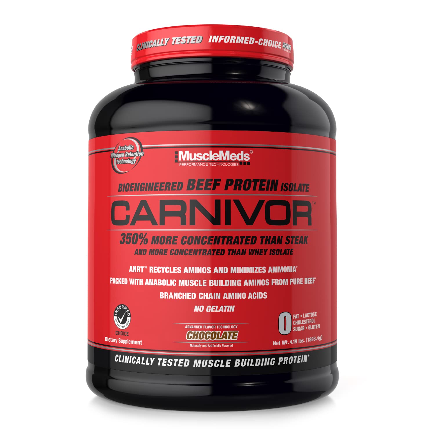 MuscleMeds CARNIVOR Beef Protein Isolate Powder, Muscle Building, Recovery, Lactose Free, Sugar Free, Fat, Free, 23g Protein, Halal Certified, Chocolate, 56 Servings