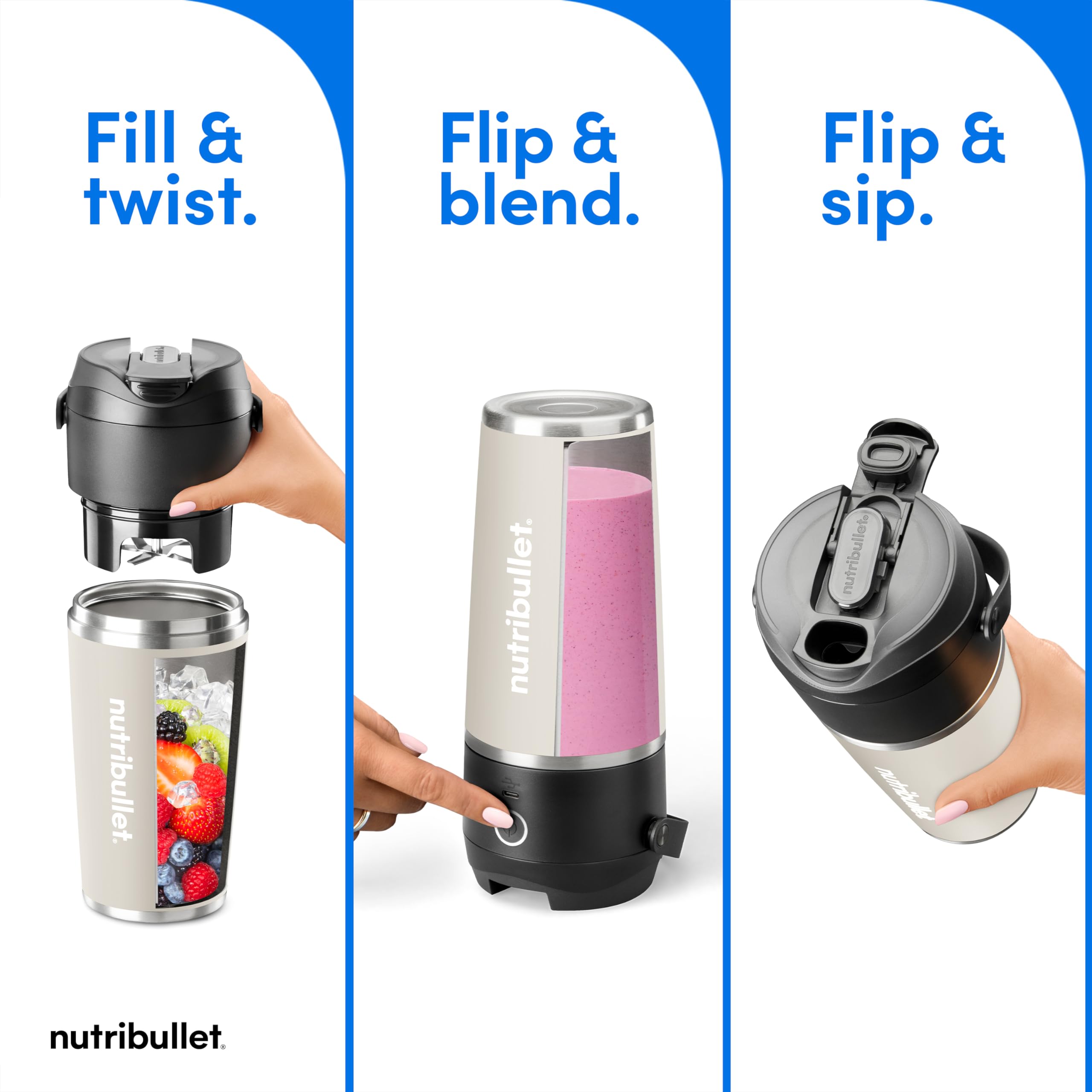 nutribullet Flip Portable Blender with Insulated Cup, Cordless, Matte Linen, NBPB50350LIN