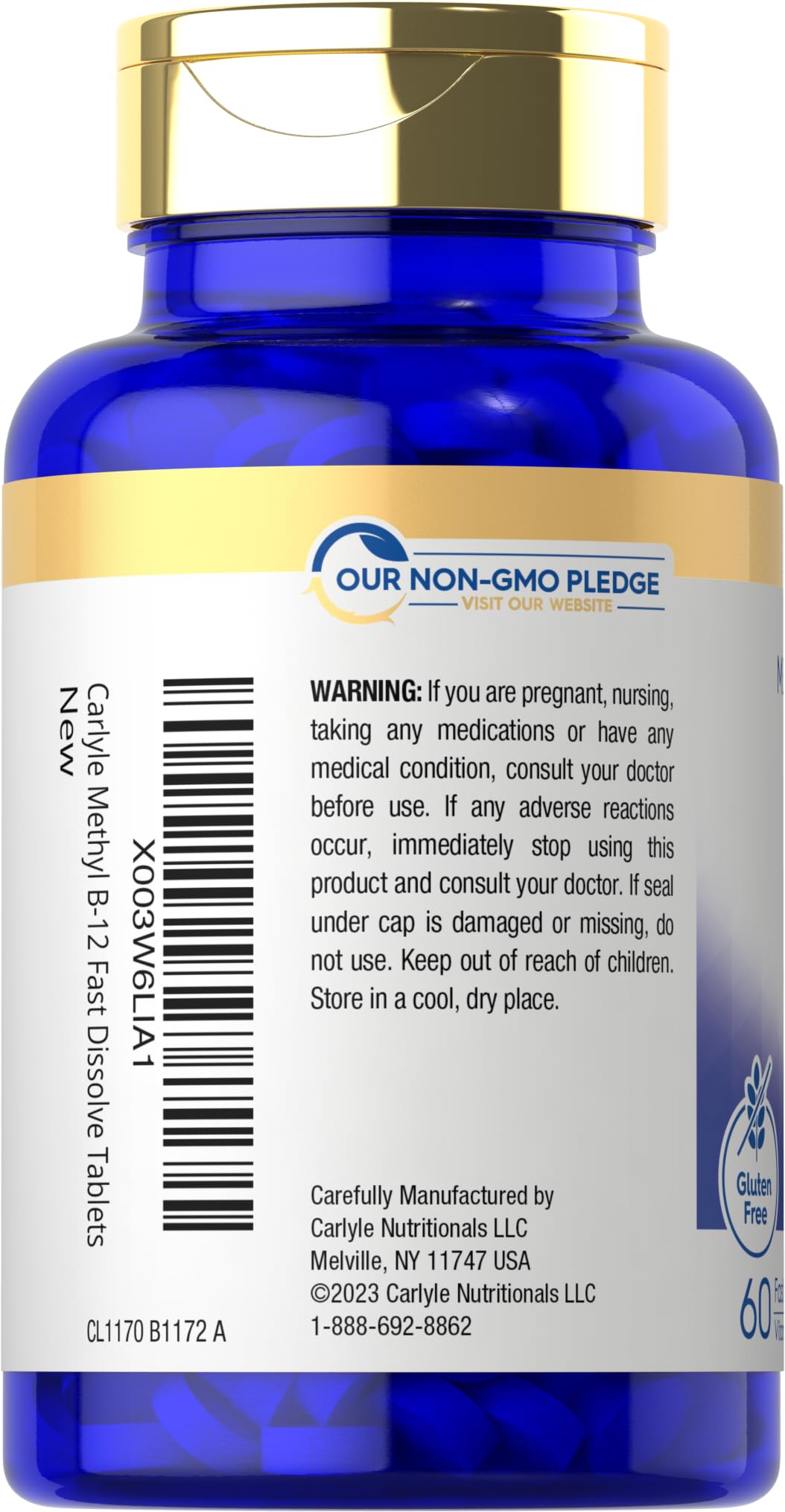 Carlyle Vitamin B-12 5000mcg | 60 Fast Dissolve Tablets | for Adults | Vegetarian, Non-GMO & Gluten Free | Methylcobalamin Supplement