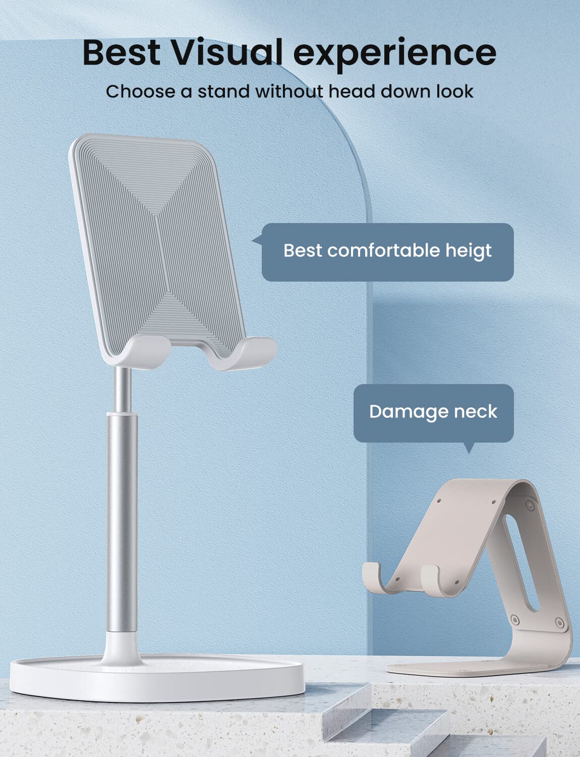 LISEN Cell Phone Stand Adjustable Phone Holer for Desk, Computer Office Desk Accessories for iPhone 16 Holder Women Kitchen Essentials Fits All Mobile Phones Switch Kindle iPads Tablet 4-10in