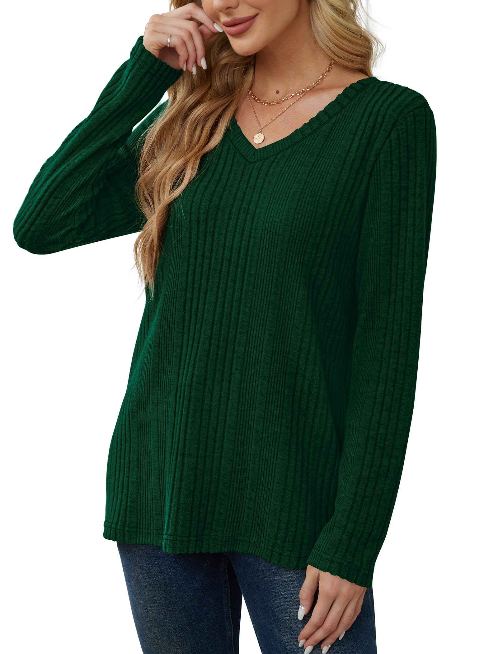 Saloogoe Womens Sweaters Lightweight Long Sleeve Tunic Tops for Women for Leggings Green L