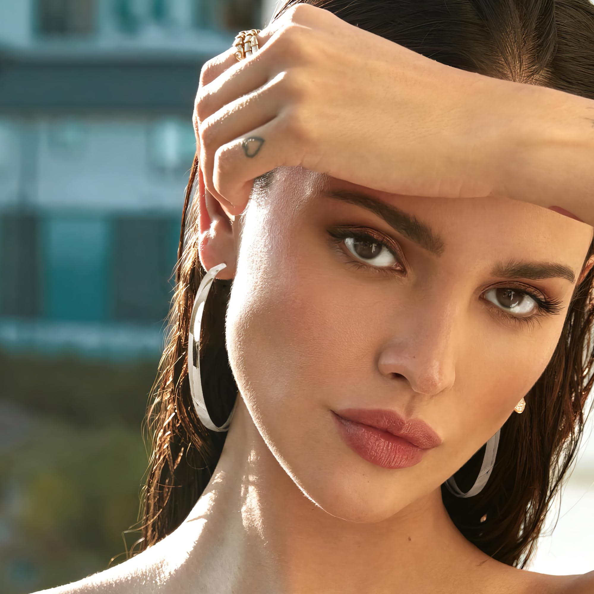 EXGOX Sterling Silver Hoop Earrings for Women 5mm Wide Large Silver Hoop Earrings Hypoallergenic 14K Real Gold Plated Earring Big Silver Hoop Earrings for Women Girls 30/40/50/60/70mm