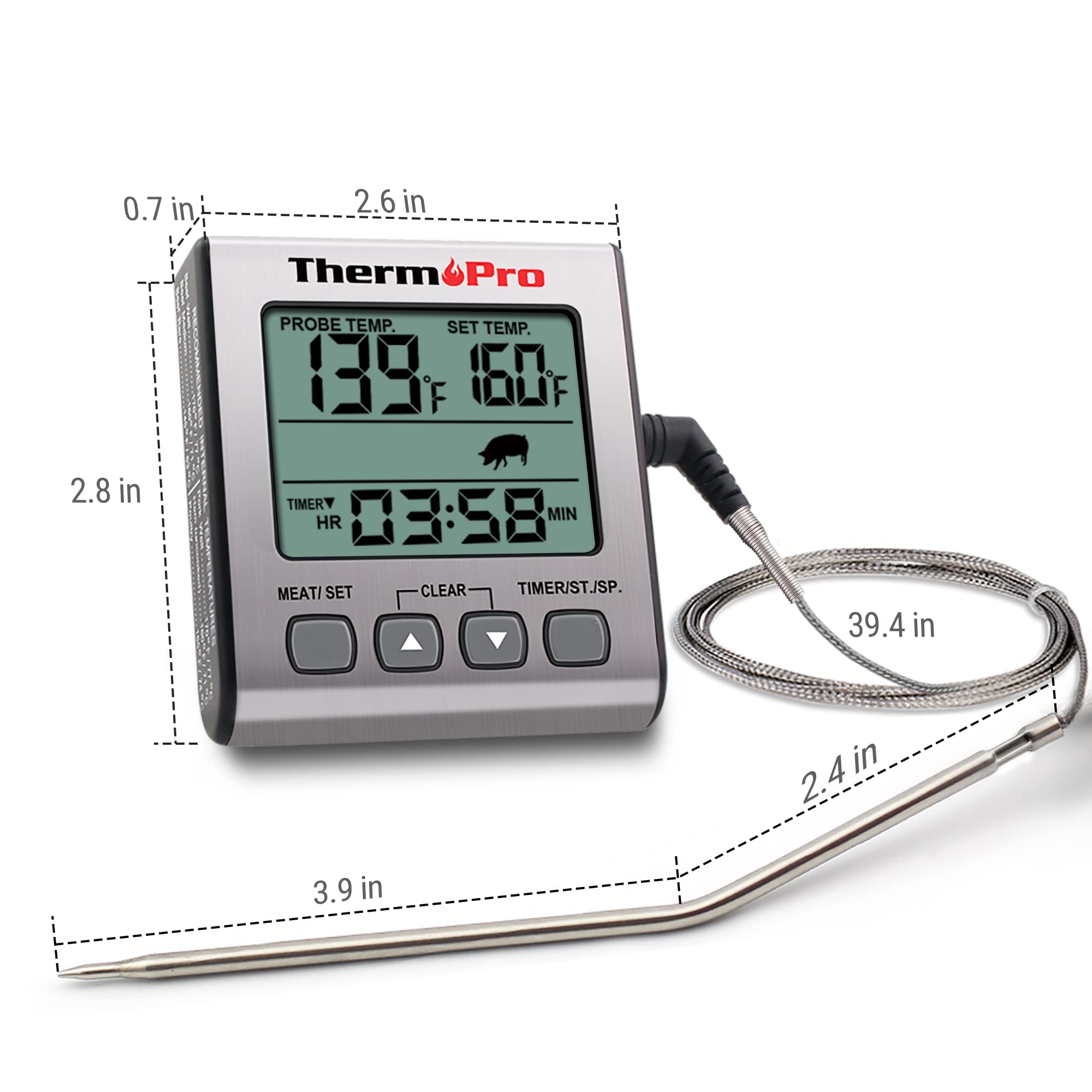 ThermoPro TP16S Digital Meat Thermometer Smoker Candy Food BBQ Cooking Thermometer for Grilling Oven Deep Fry with Smart Kitchen Timer Mode and Backlight