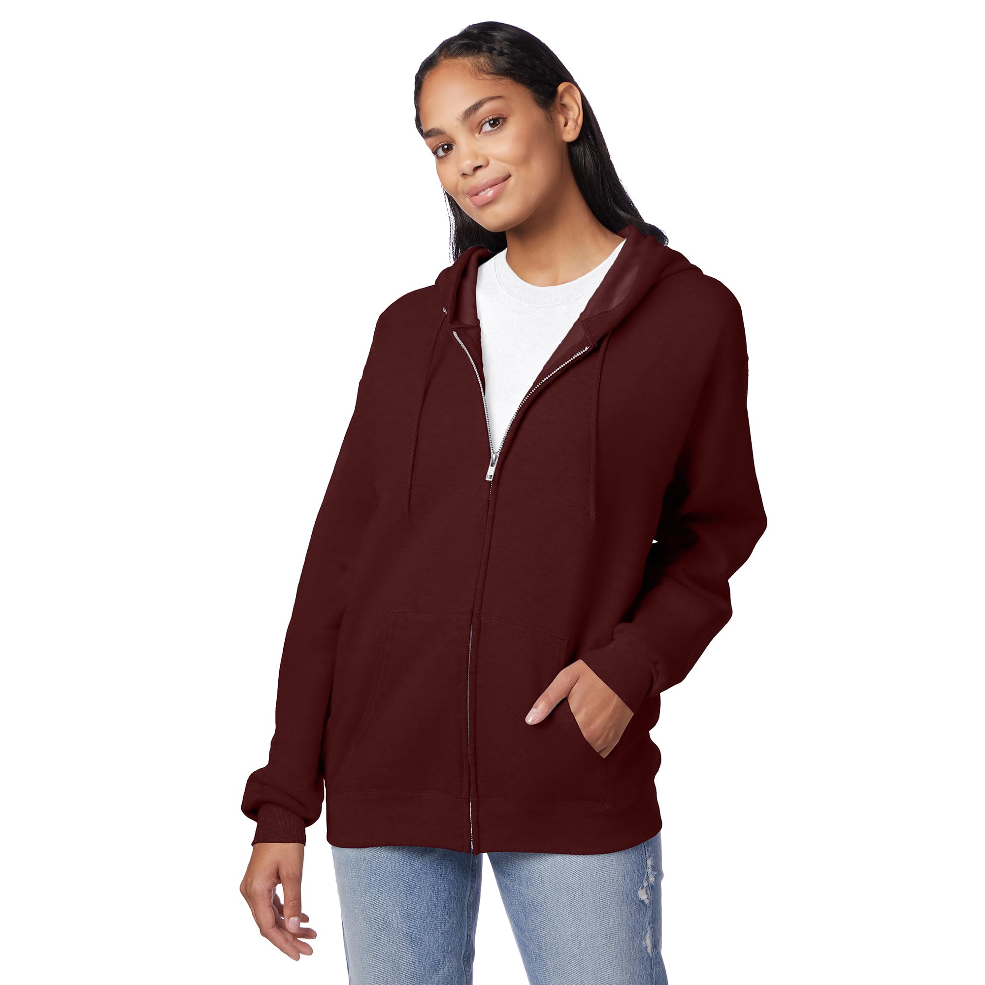 Hanes mens Full-zip Eco-smart Hoodie Hoody, Maroon, X-Large US