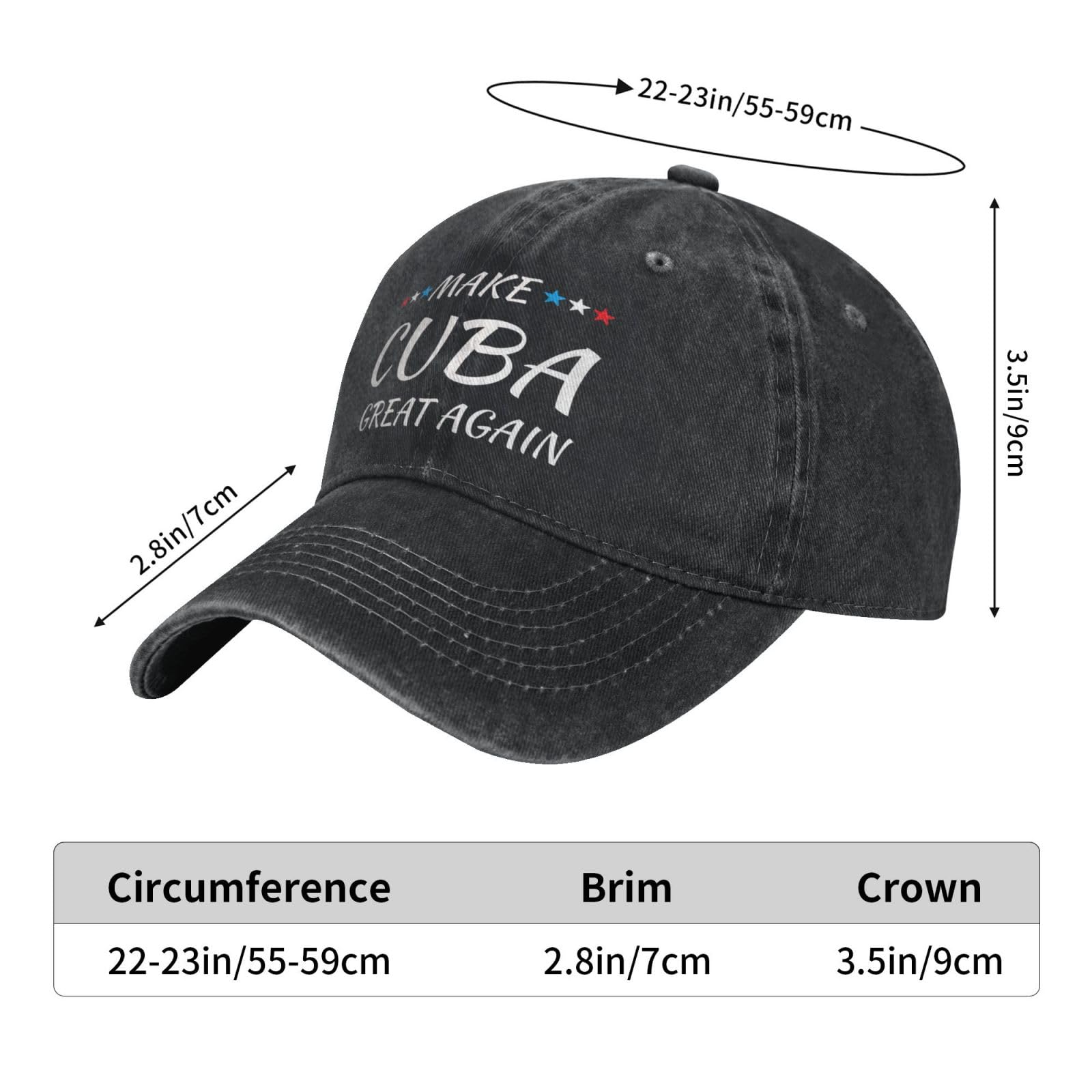 Joisbs Make Cuba Great Again Stylish Washed Denim Baseball Cap - Adjustable Unisex Dad Hat Black