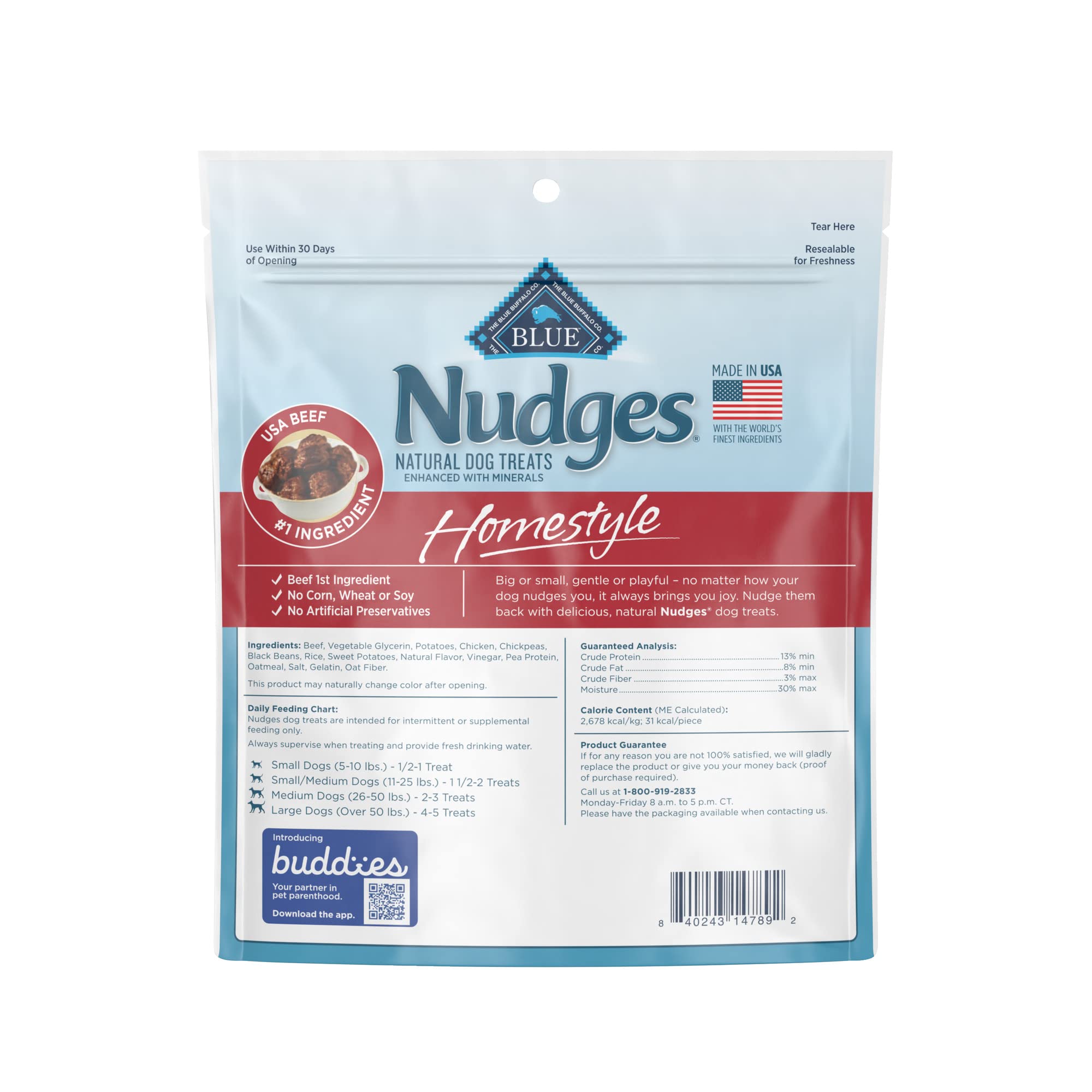 Blue Buffalo Nudges Homestyle Natural Dog Treats, Beef and Rice, 16oz Bag