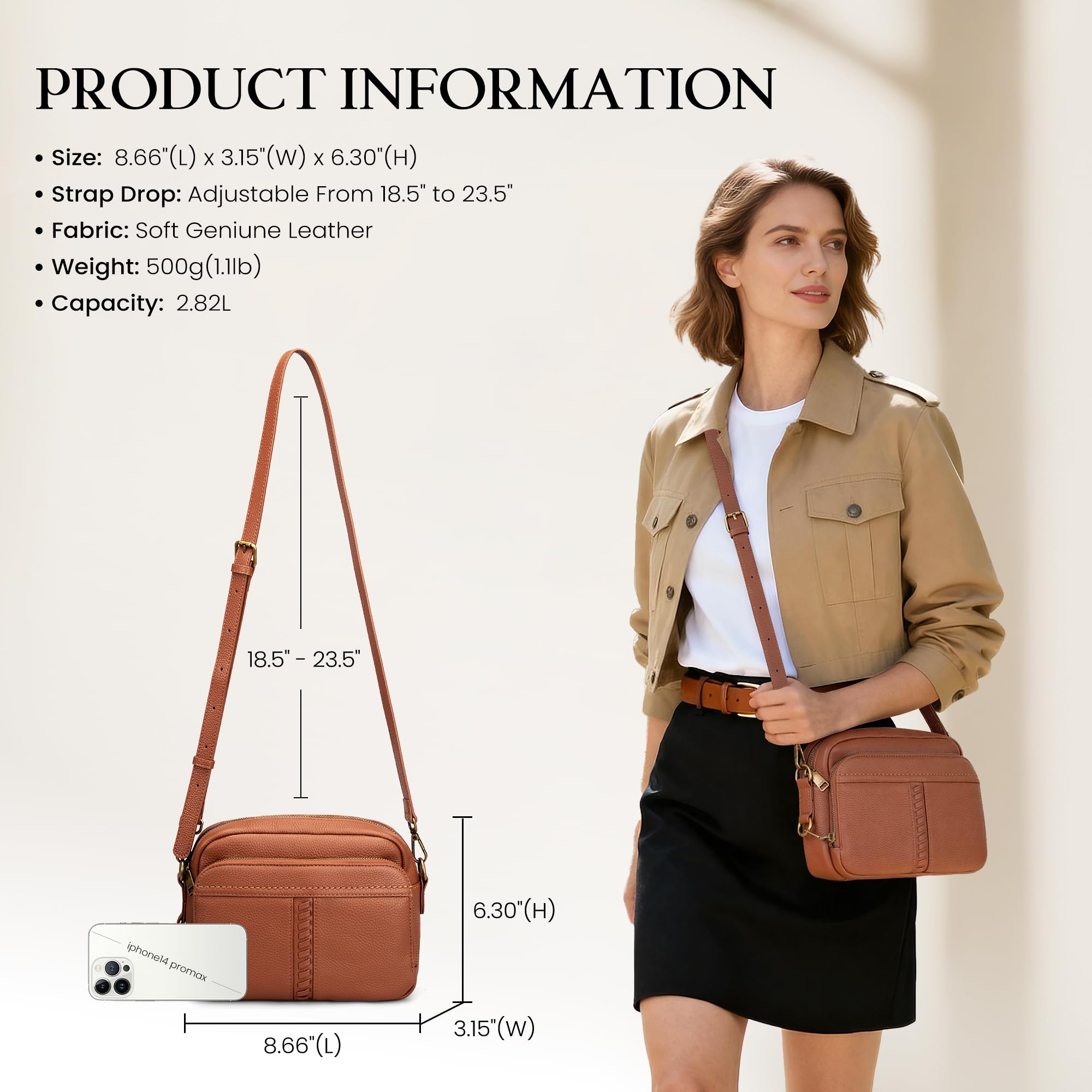befen Rfid Crossbody Bags for Women Geniune Leather, Women's Small Anti Theft Cross Body Purse Lightweight Multi Pockets Purses Handbag - Brown