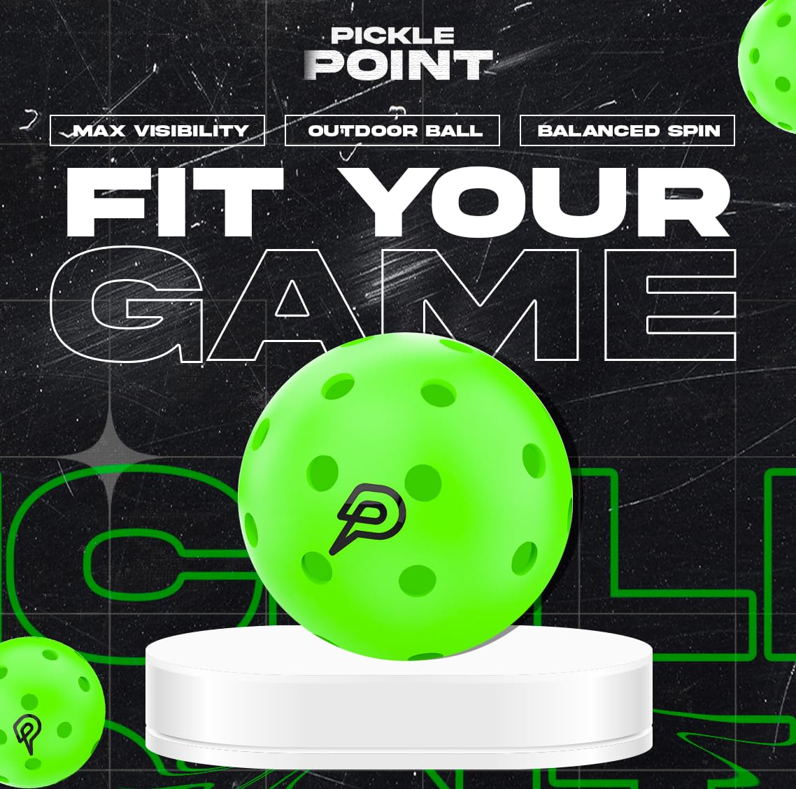 PICKLEPOINT Sh4d0w Pickleball Balls | 4 Pack | 40-Hole Outdoor Pickleball | Built to USAPA Specifications | PicklePoint Premium Outdoors Balls | Green Neon Balls