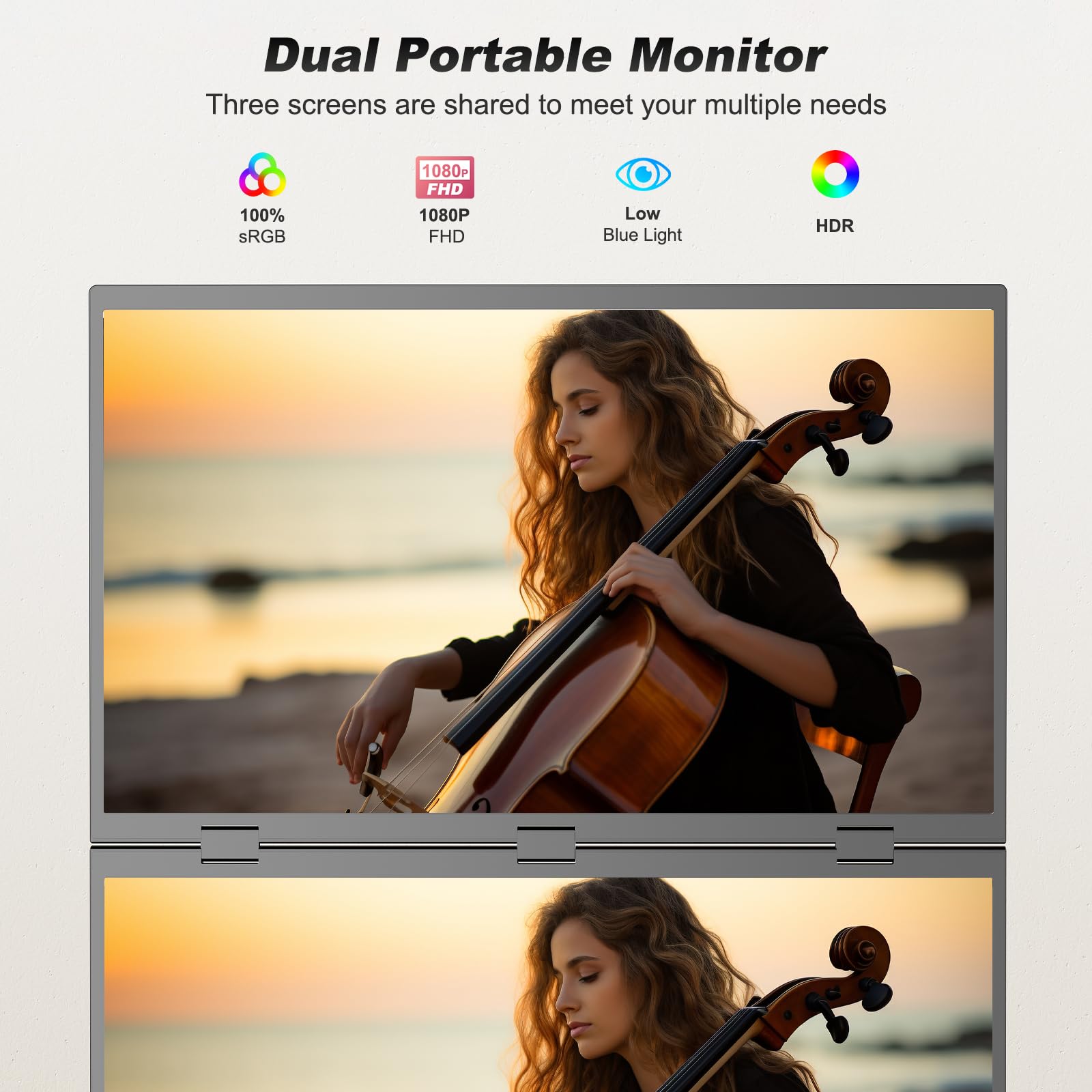 Triple Laptop Screen Extender, 18.5" 1080P FHD IPS Folding Stacked Dual Portable Monitor, USB-C Plug & Play Travel Extended Computer Display for Laptop PC Windows Mac w/Stand & VESA Mountable