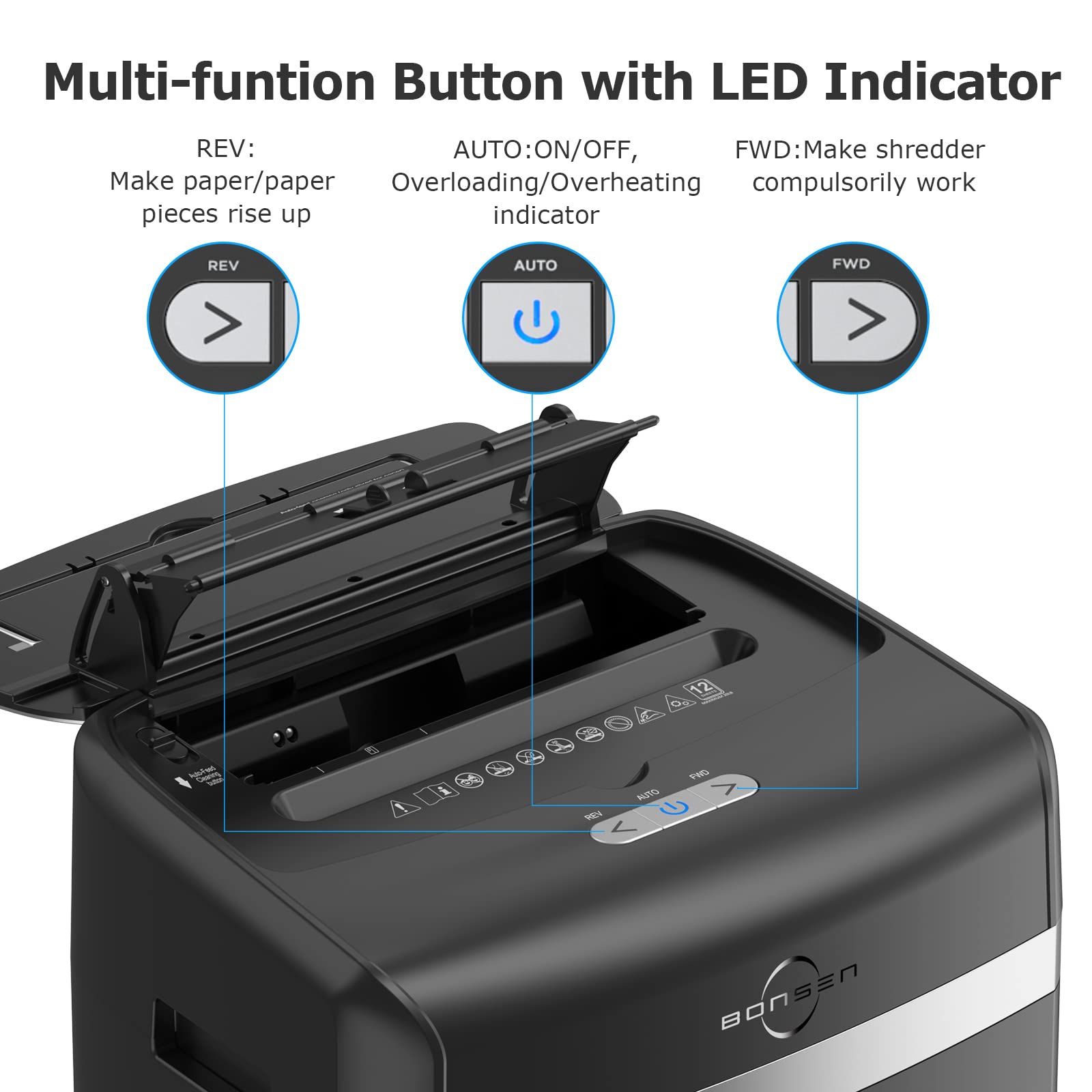 BONSEN Shredder for Office, 120-Sheet Auto Feed Paper Shredder, Micro Cut Paper Shredders for Home Office Use, 30 Minutes/High Security Level P-4/6 Gallon Bin (S3110)