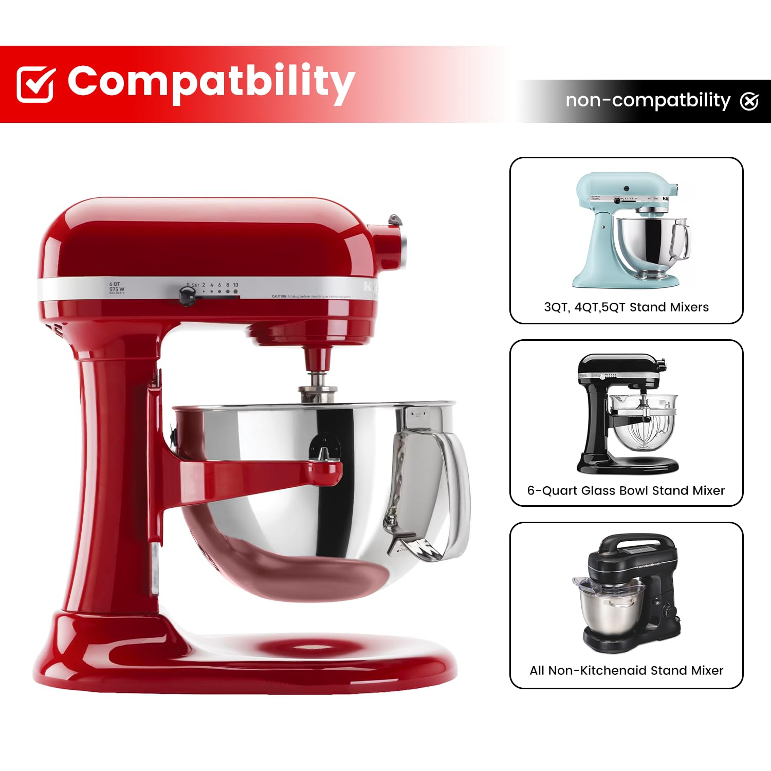 Flex Edge Beater Fit for Kitchenaid 6-Quart Bowl-Lift Stand Mixers, Silicone Edges Kitchen aid Paddle Attachment Mixer Accessory