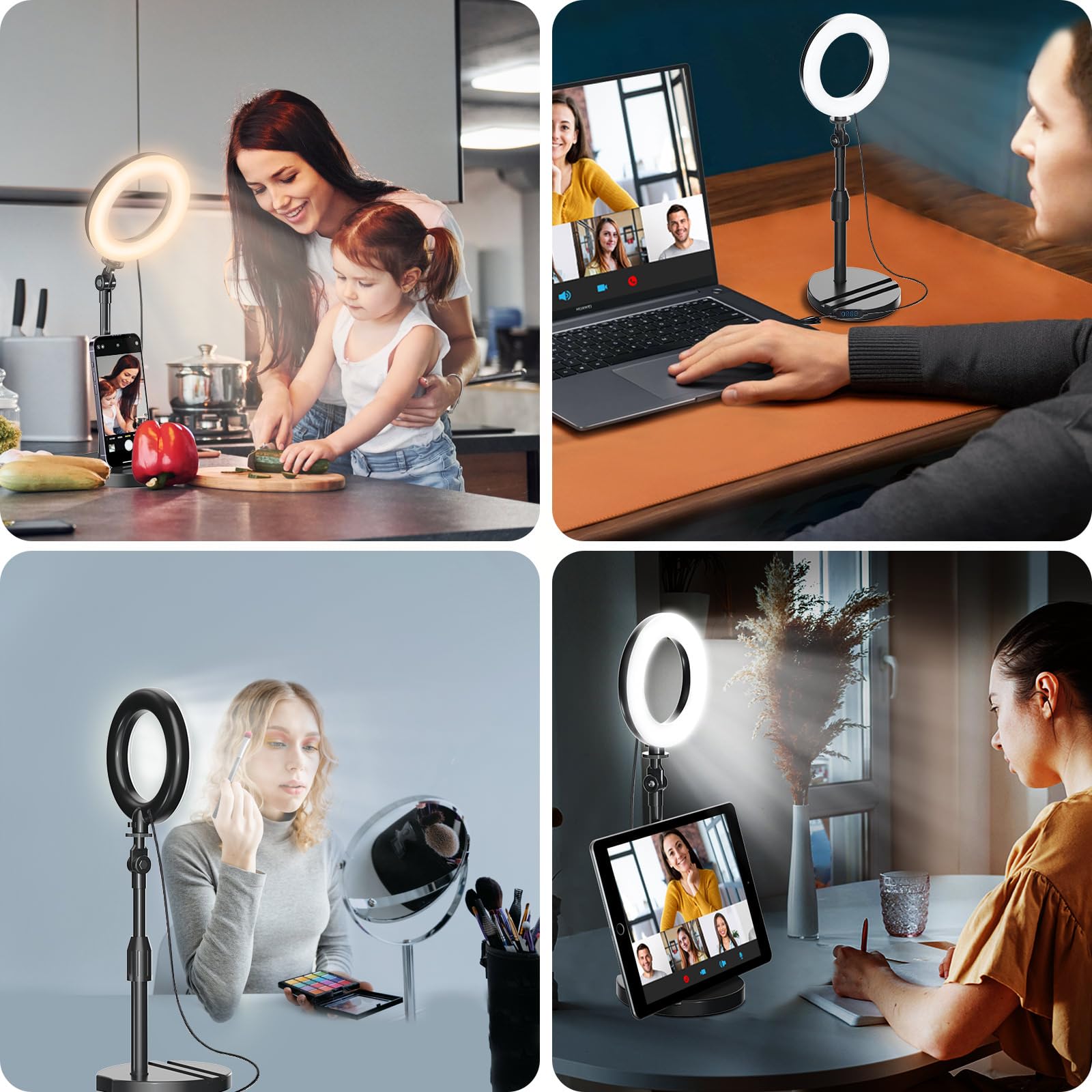 Mionondi Desk Ring Light with Telescopic Stand, Travel Desktop Hola Light for Phone Selfie Laptop Zoom Video Calls Makeup Tiktok Reels Live Streaming