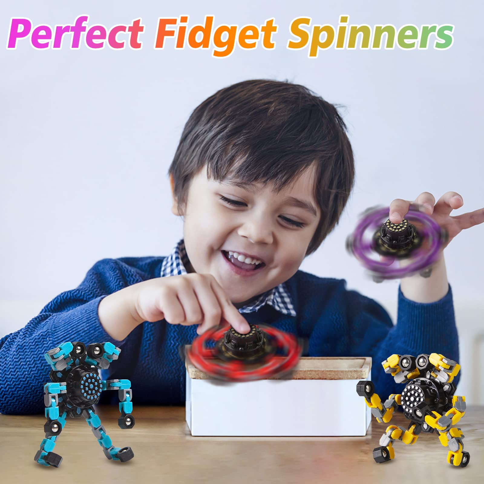 Gokeey Transformable Fidget Spinners 4 Pcs for Kids and Adults Stress Relief Sensory Toys for Boys and Girls Fingertip Gyros for ADHD Autism for Kids Gifts (Fidget Toy 4pc)