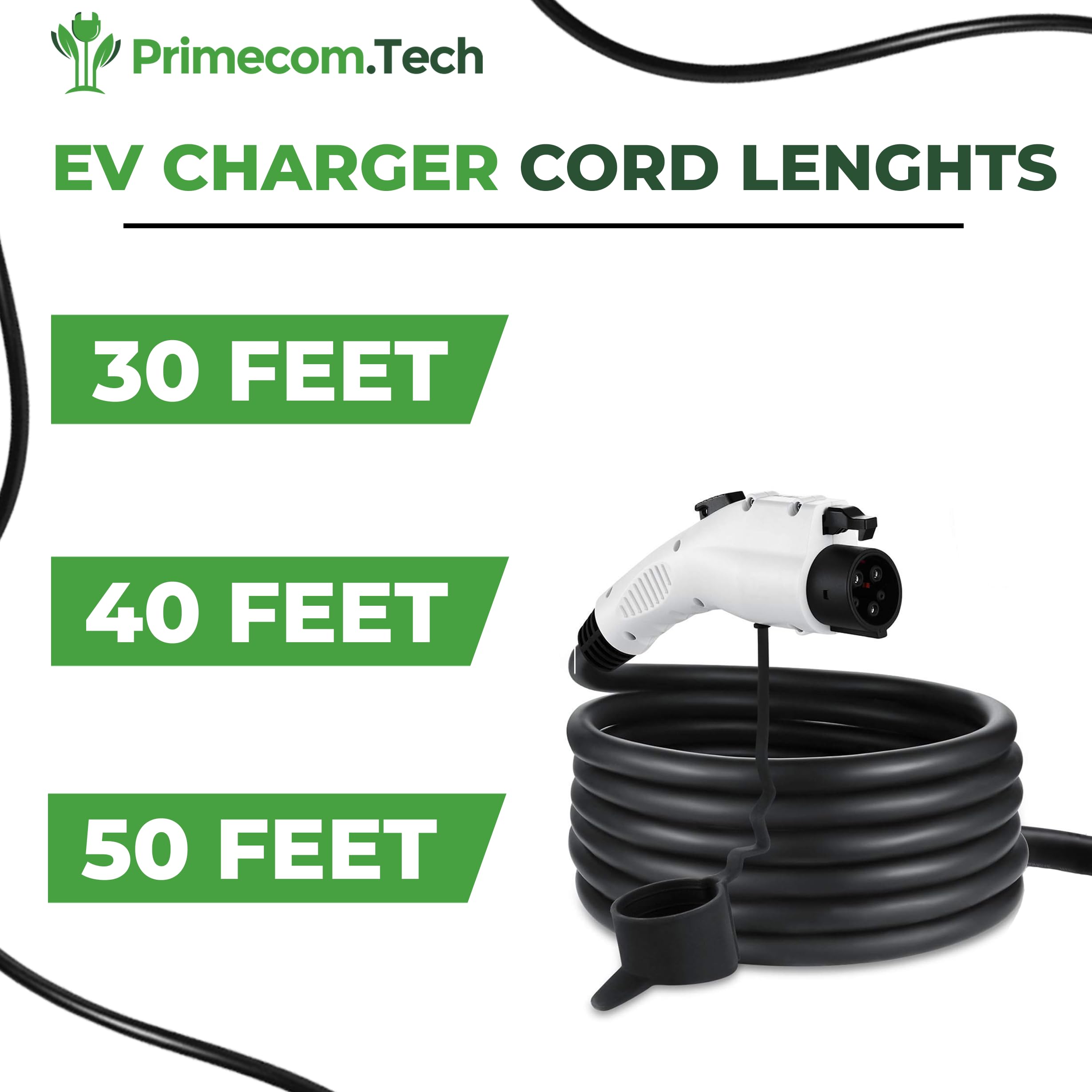 PRIMECOM 80 Amp 22KW 220Volt Level-2 18ft to 50ft Cord Lengths 20X Fast Smart Electric Vehicle EV Charging Station Ford Transit F-150 Lightning Lucid Air Polestar TeslaXS Taycan (30 Feet)