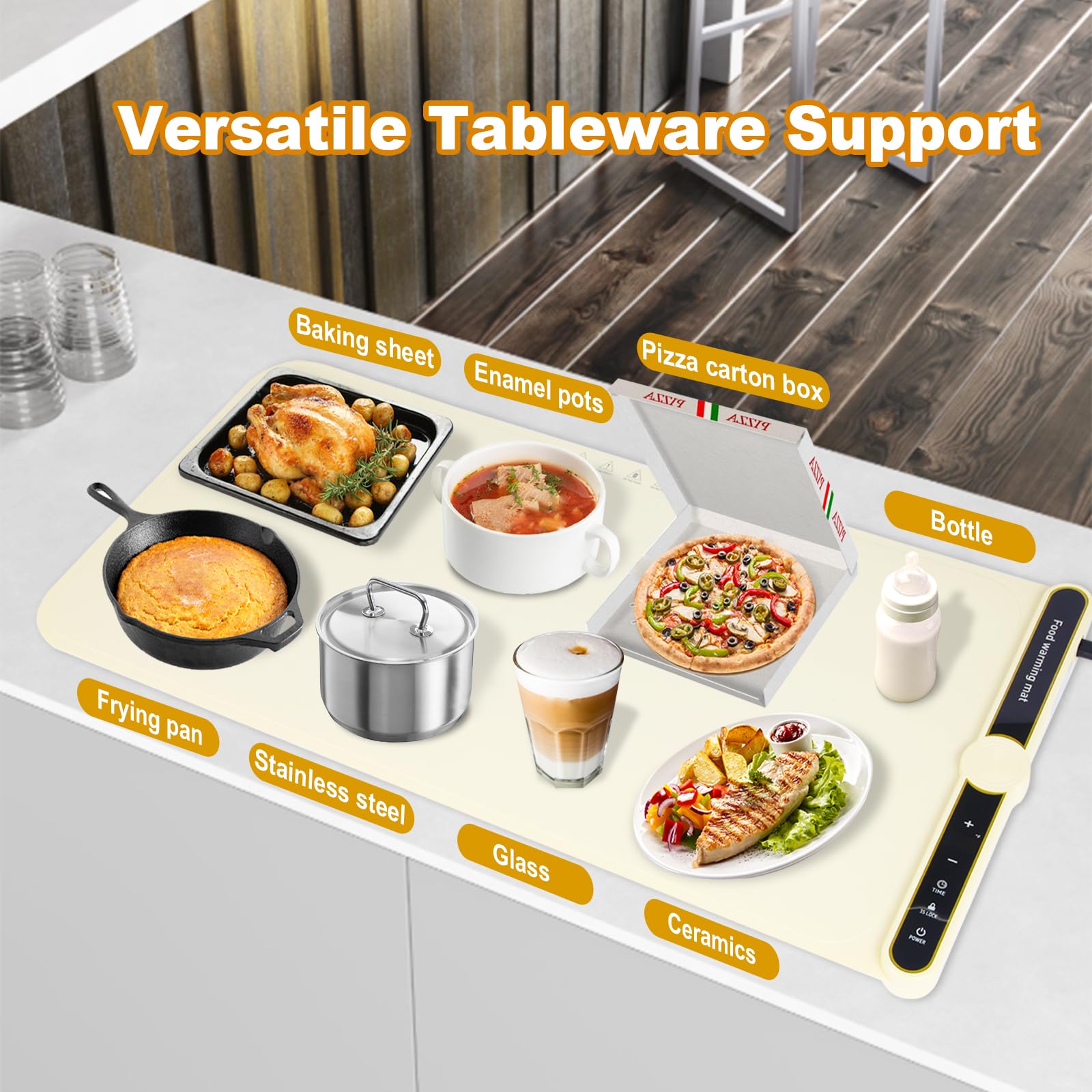 31.8 inches Silicone Warming Mat for Food, Fast Full Surface Heating Electric Warming Tray, 9 Level Temperature Adjustable Warming Kitchen Mat, Roll Up Food Warmer Mat for Countertop, Party, Travel