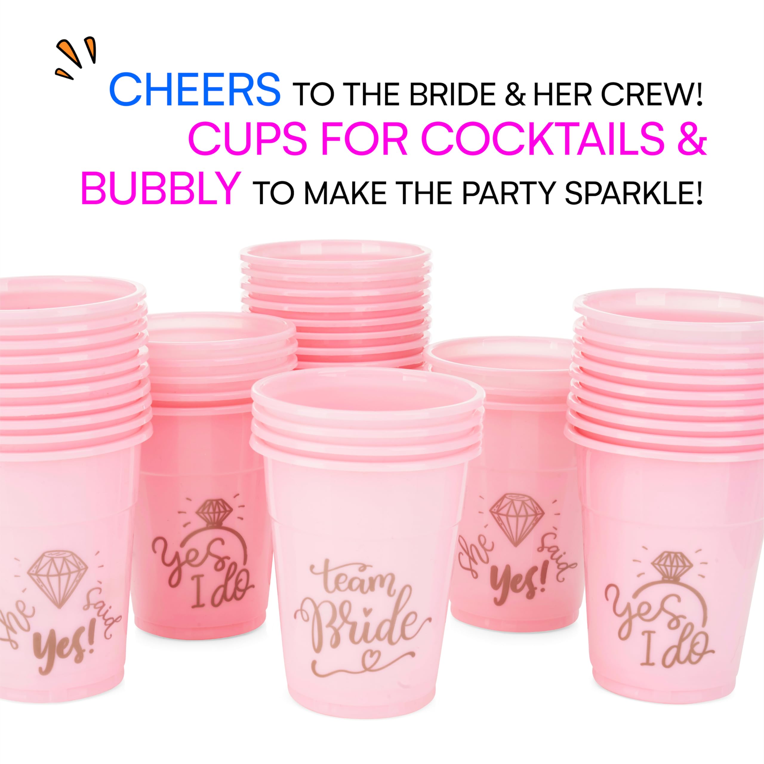 Neliblu Bachelorette Party Team Bride Cups - 25 Bridal Shower Decorations - Mega Party Pack of Team Bride, & She Said Yes Pink and Gold Cups For Weddings and Bridal Showers