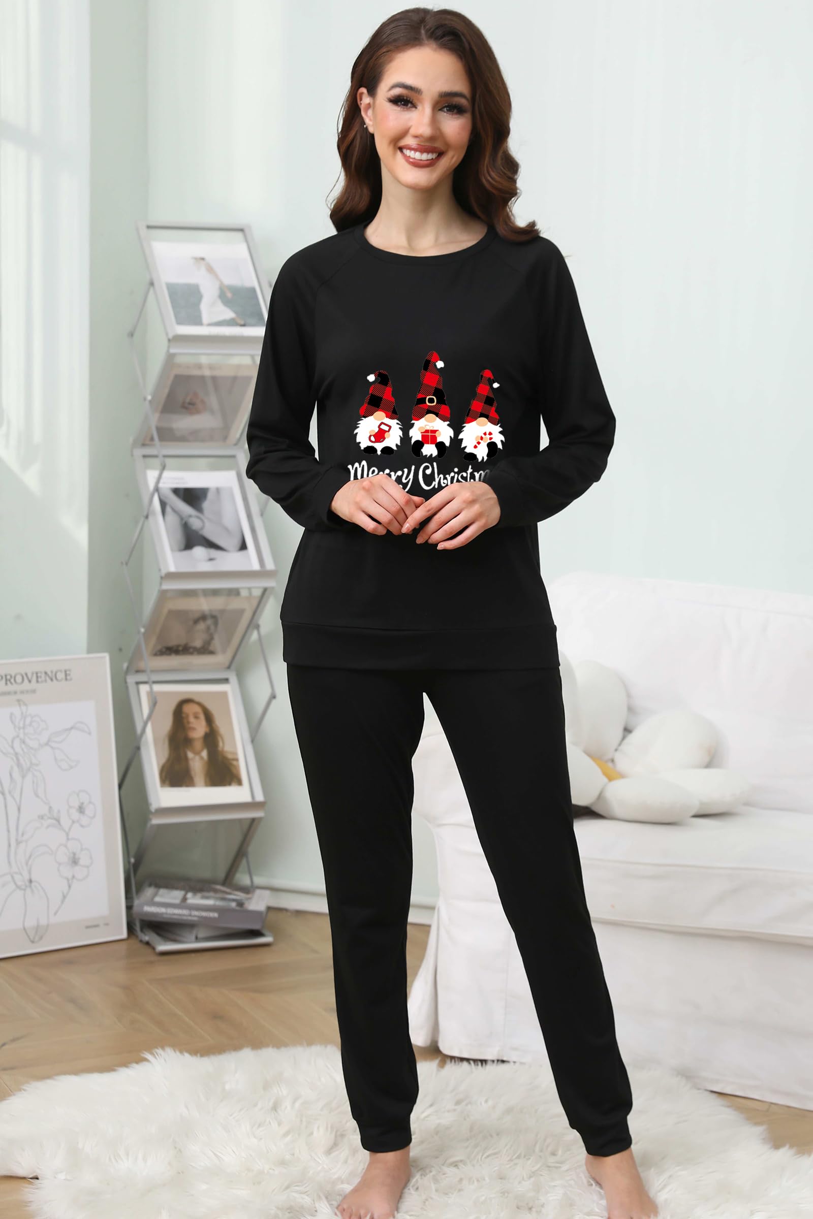 LEMOSEW Christmas Two Piece Pajamas Set Women Lounge Set Outfits Sweatsuit Sets Joggers Tracksuit Suits