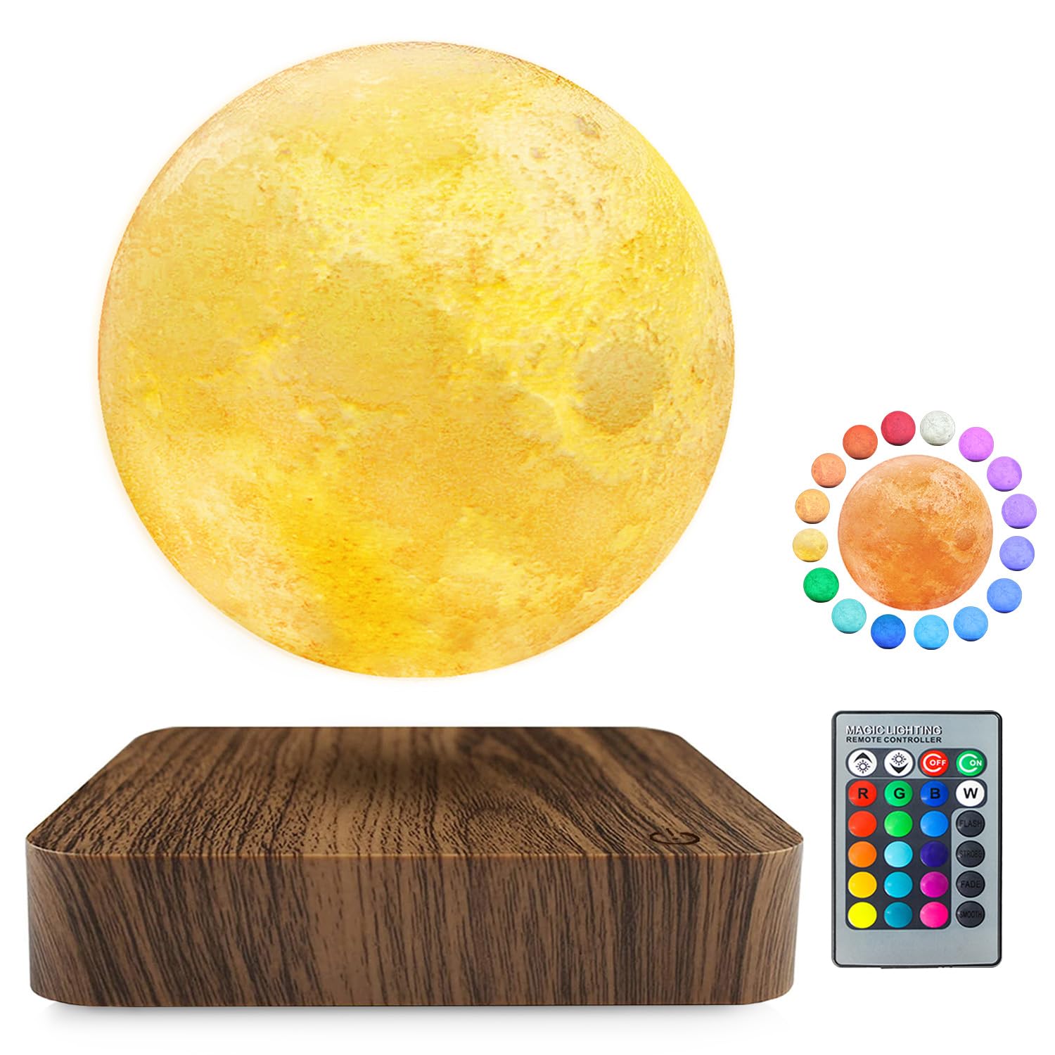 Flagest Floating Moon Lamp 16 Colors Adjustable Brightness Levitating Moon Lamp with Remote Control, Room Desk Decor Magnetic Levitation Moon Night Light, Birthday Holiday Unique Item