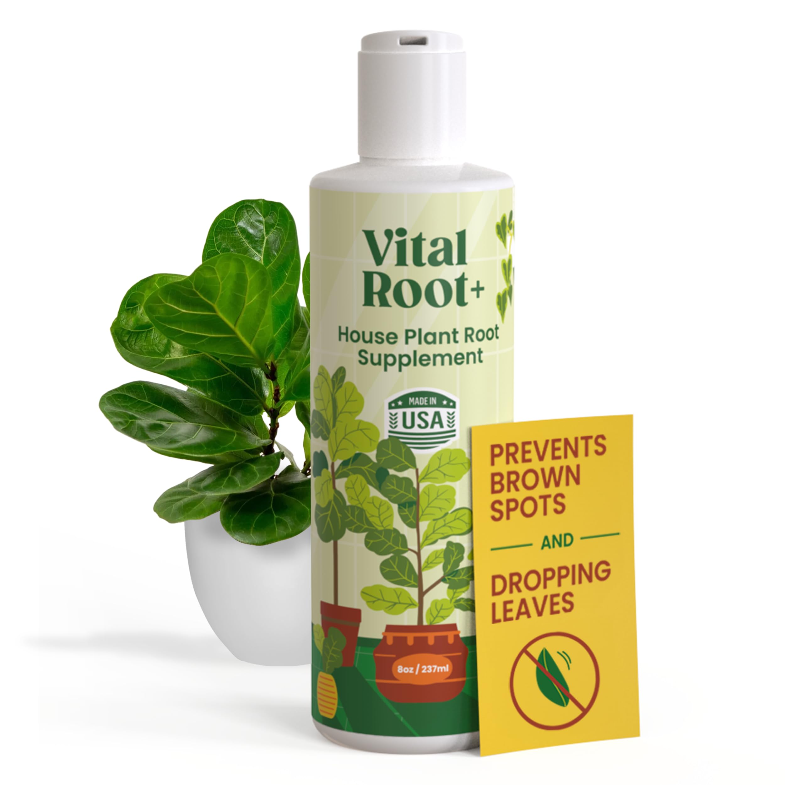 Root Supplement, Liquid Stimulator for Fiddle Leaf Fig & Indoor Plants - Propagation Promoter & Rot Treatment - Food for Healthy Roots, Stems & Leaves - Made in USA
