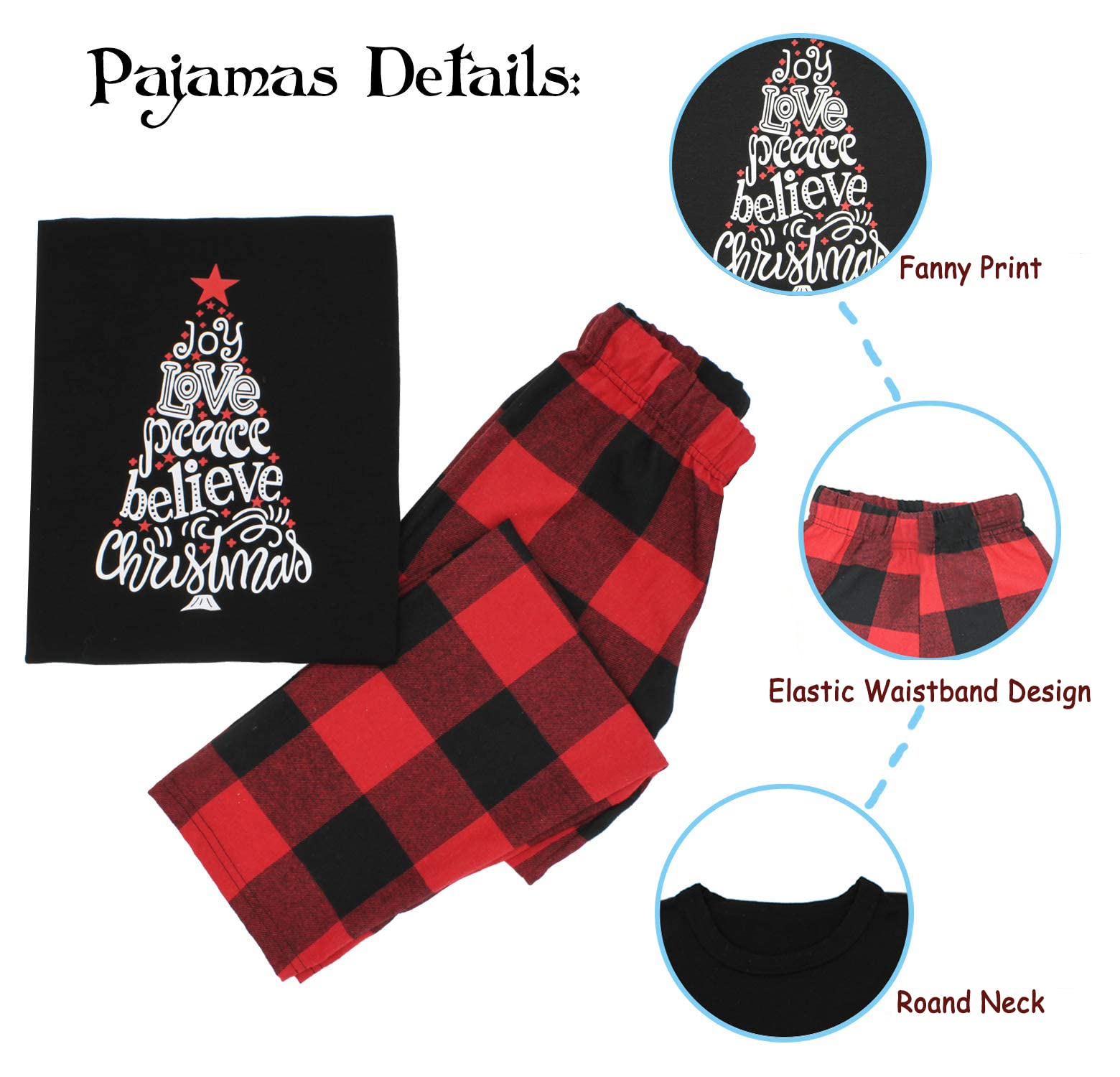 ANGELGGH Family Pajamas Matching Sets, Cute Christmas Printed 2 Piece Sleepwear, Holiday PJs Jammies for Couples/Women/Men (Youth, 2-3T, Black Joy)