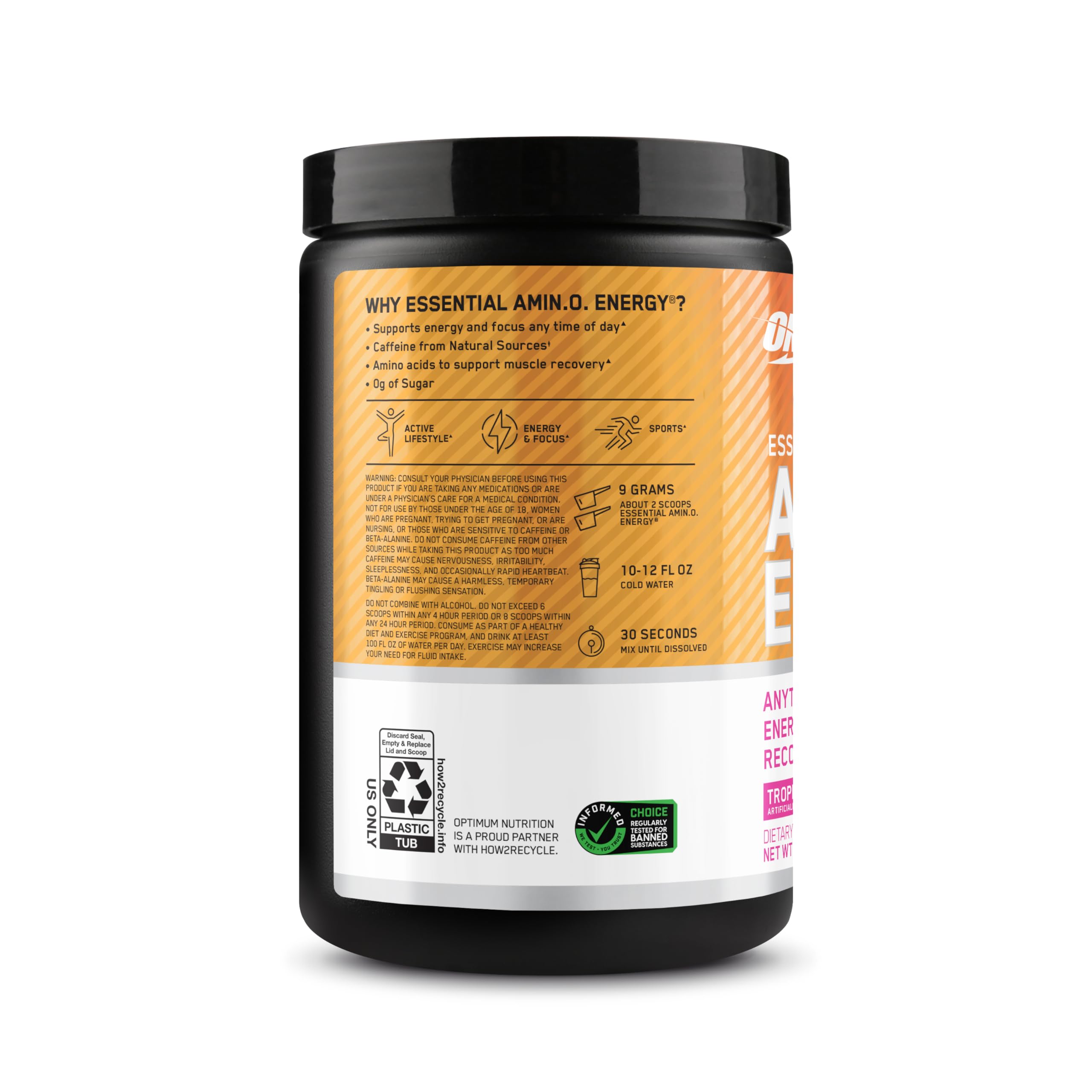 Optimum Nutrition New Flavor Amino Energy - Pre Workout with Green Tea, BCAA, Amino Acids, Keto Friendly, Green Coffee Extract, Energy Powder - Tropical Sunrise, 30 Servings (Packaging May Vary)