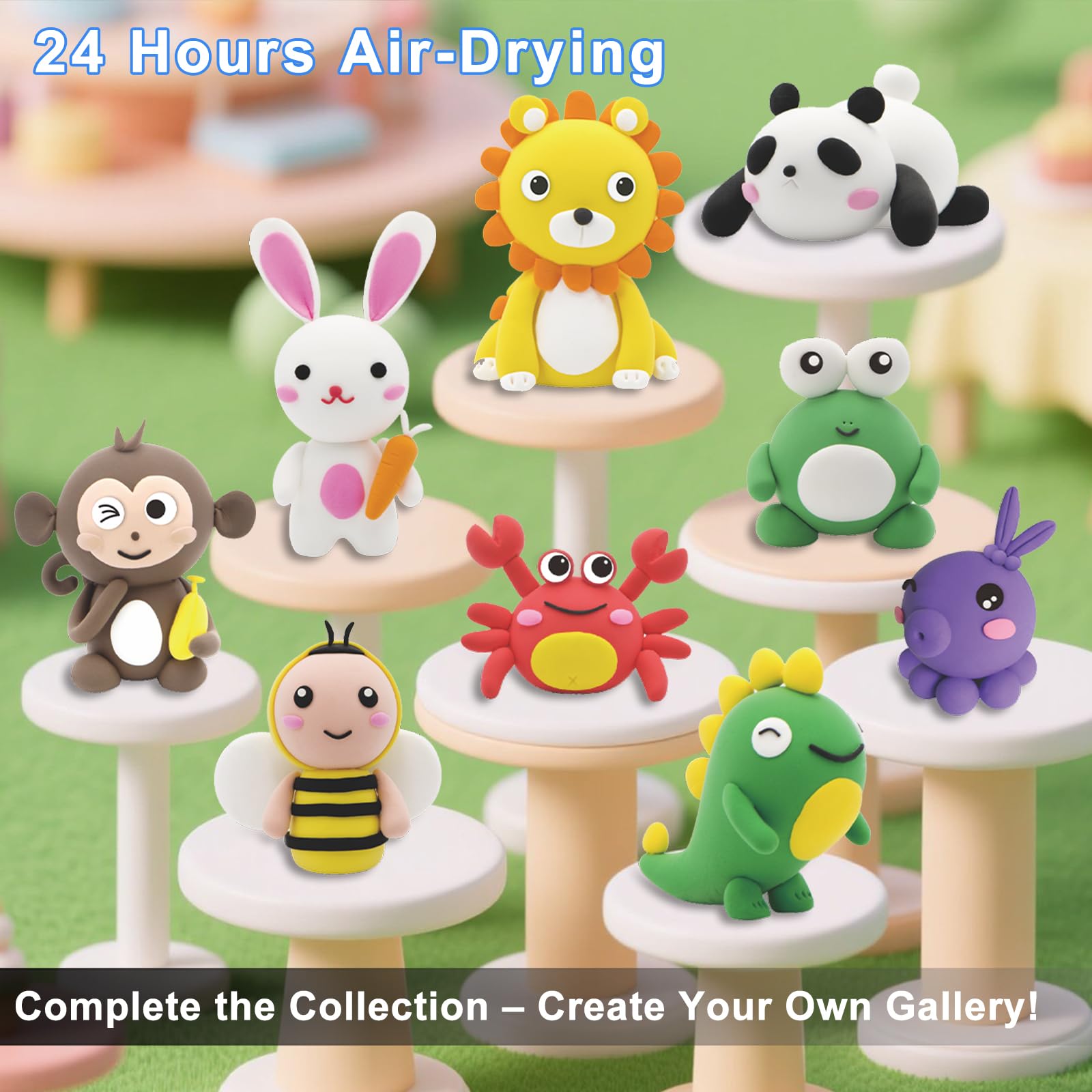 Air Dry Clay for Kids, 12 Animals Modeling Clay Kit with 8 Sculpting Tools and Clear Acrylic Sheet, Soft & Non-Sticky, Safe & Non-Toxic Magic Clays, DIY Arts & Crafts Creative Gift for Boys & Girls