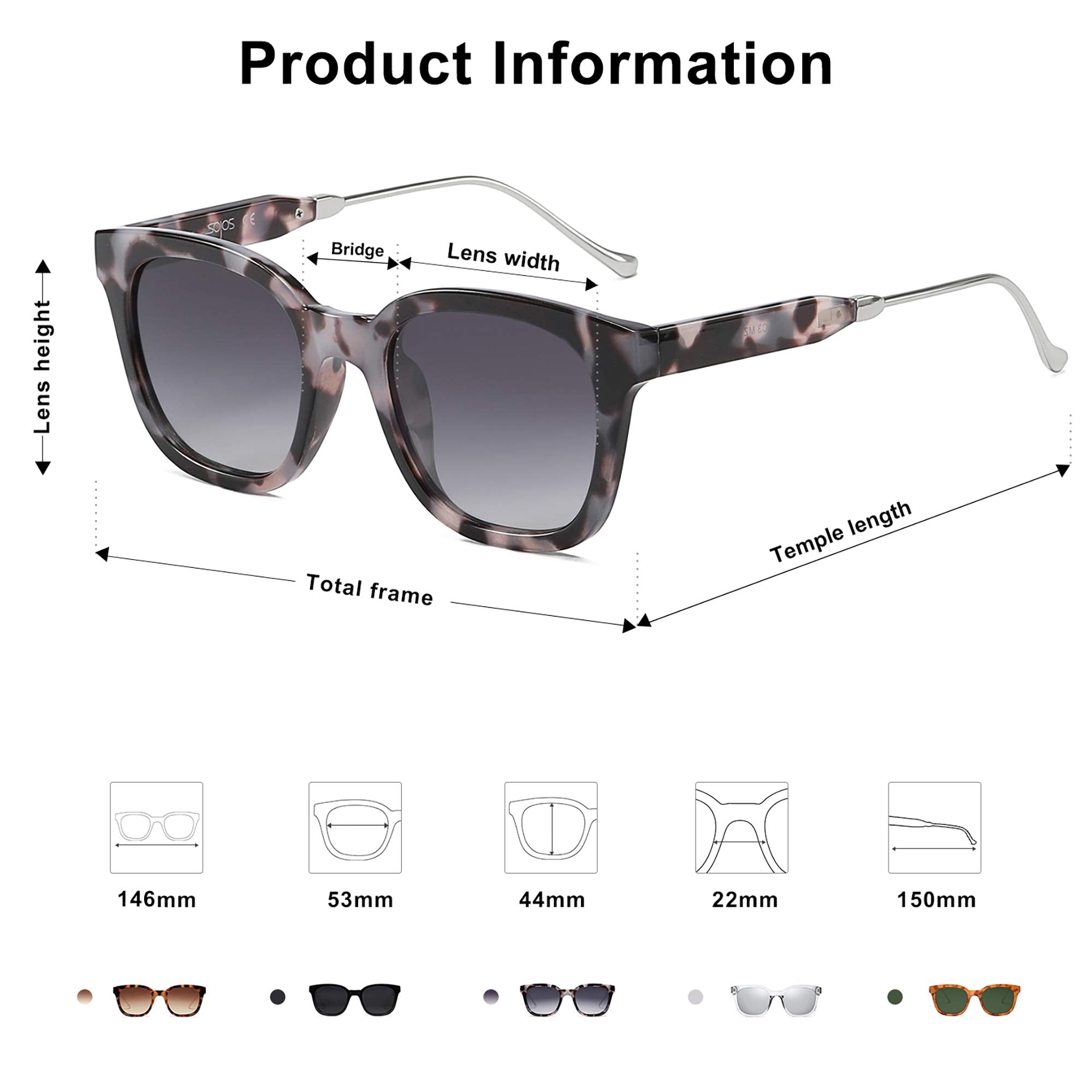 SOJOS Classic Square Polarized Sunglasses Womens Mens Retro Trendy UV400 Sunnies SJ2050, Black Tortoise/Grey