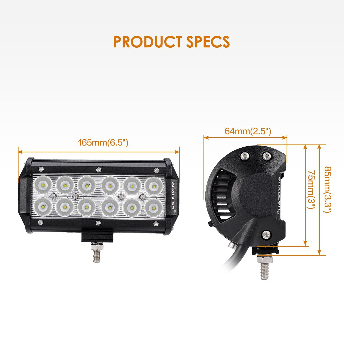 Auxbeam 7" Super Bright LED Spot Light Bar, 36W IP67 Waterproof - Off Road Driving Light for Trucks, 4x4, Military, Boating, Farming & Heavy Equipment