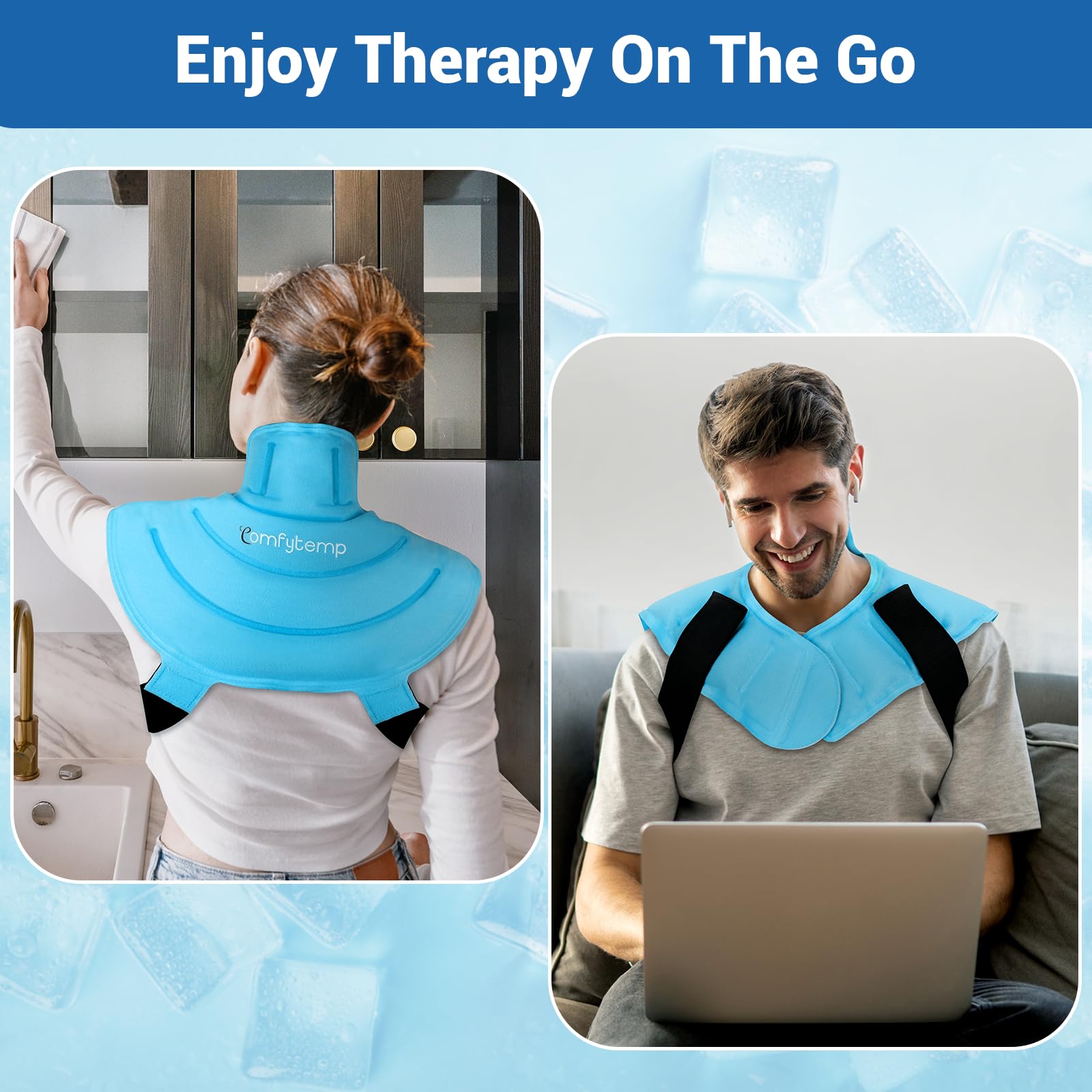 Comfytemp Ice Pack for Neck and Shoulders Pain Relief with Straps, FSA HSA Eligible, Reusable Gel Neck Ice Pack Wrap with Cold Compression Physical Therapy Recovery for Upper Back, Cervical, Injuries