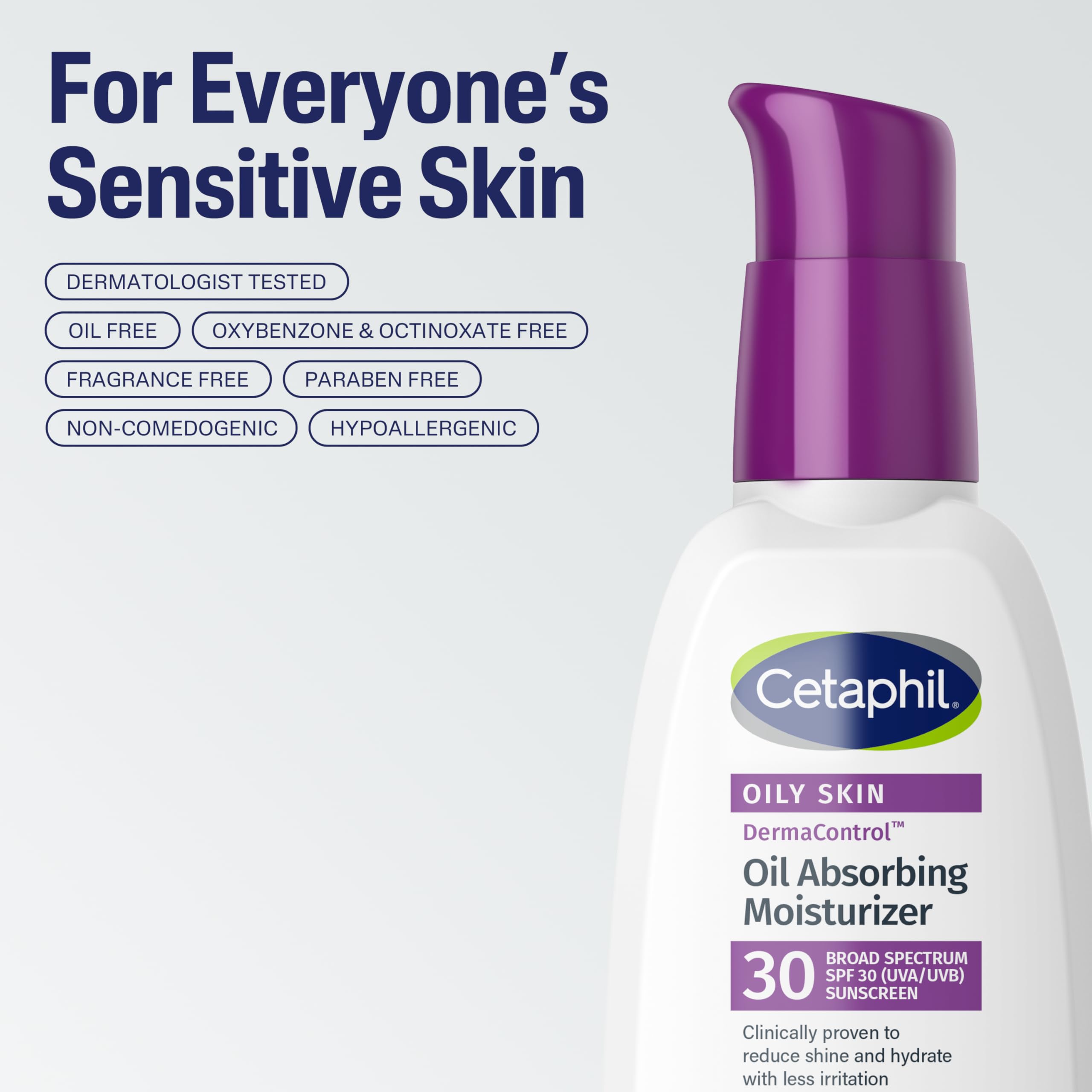 Cetaphil DermaControl Oil Absorbing Moisturizer with SPF 30, For Sensitive, Oily Skin, 4 Fl oz, Absorbs Oil, Reduces Shine, Hydrates, Protects, No Added Fragrance