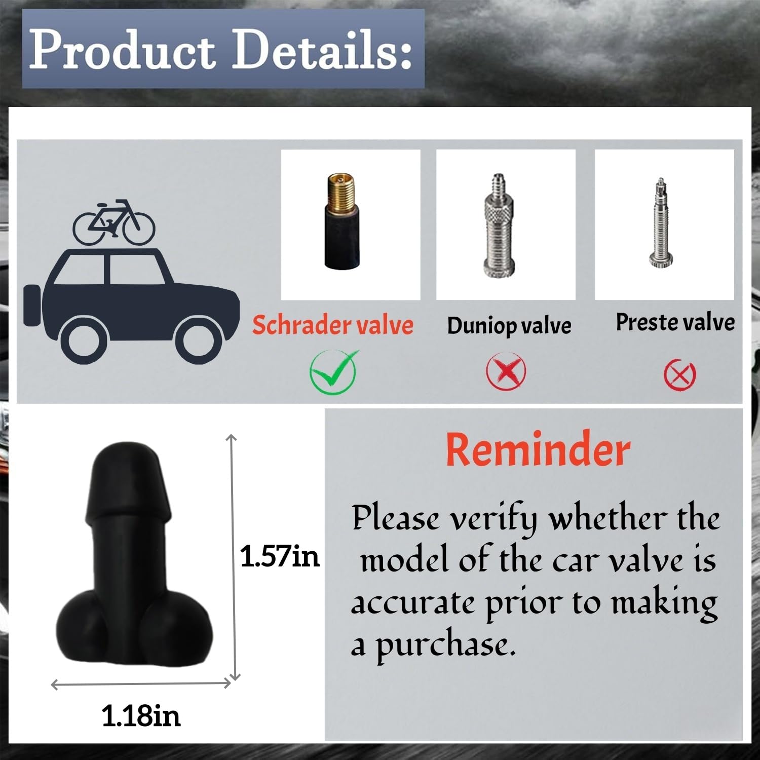 Carastora Glow-in-The-Dark Valve Stem Caps – 4-Pack Funny Wheel Accessories, Airtight, Rustproof, Dustproof & Waterproof Caps for Cars, Bikes, Trucks, Motorcycles – Universal Fit（Black）